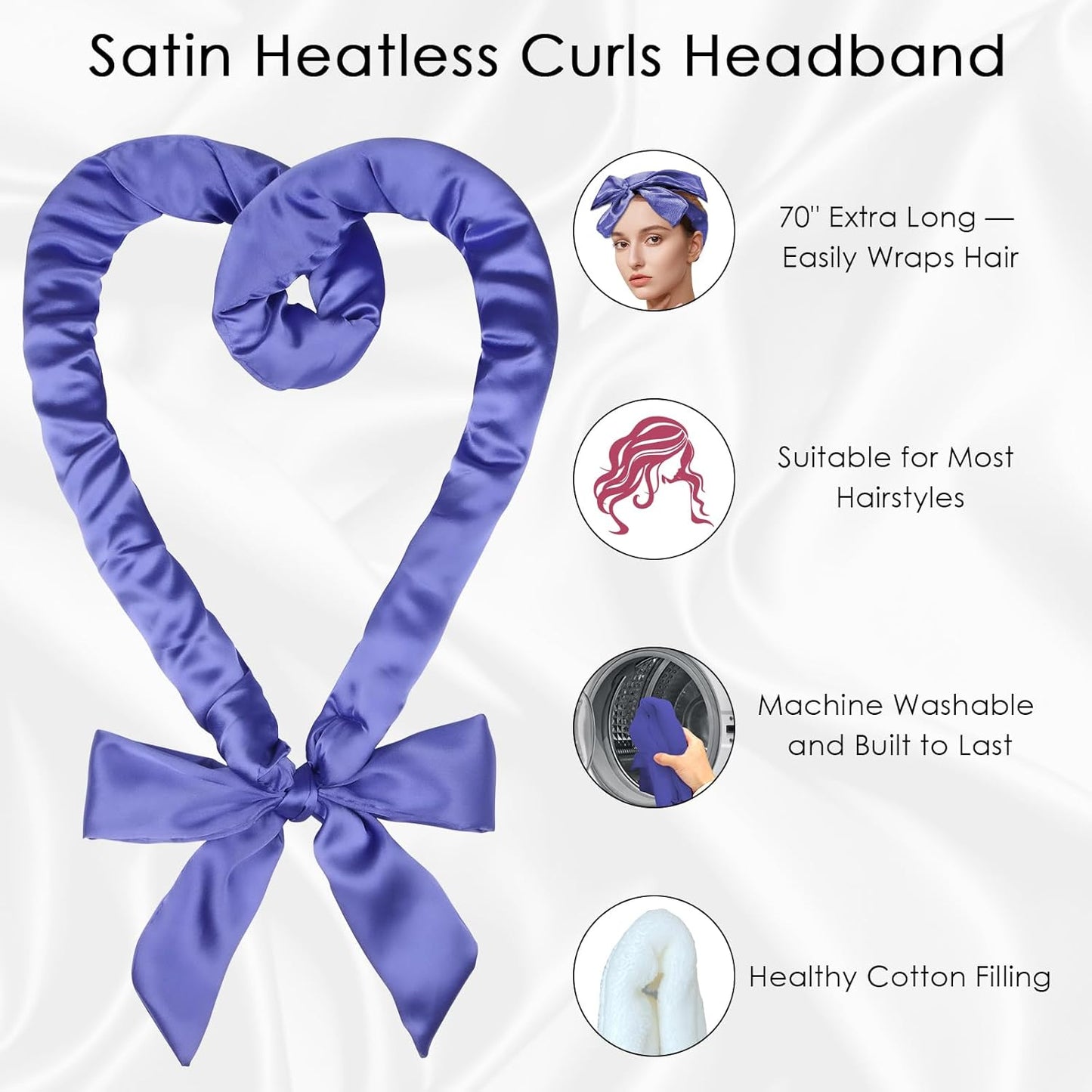 weiwei Satin Heatless Curlers Hair Curler, No Heat Curls Overnight Hair Curlers to Sleep In Overnight Curls Headband, 70" Hair Curlers No Heat, 9 Pcs Satin Heatless Curling Set for Women Long Hair