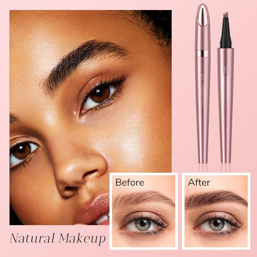 Microblading Eyebrow Pen, New 3D Microblading Eyebrow Pencil, Waterproof Eye Brow Pen with 4 Tip, Natural Magic Eyebrow Makeup Fine Stroke Contouring Pencil Long-Lasting Stay on All Day (Light Brown)