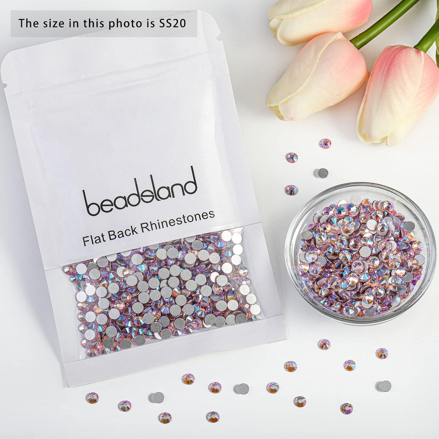 Beadsland 1440 Pieces Flat Back Crystal Rhinestones Round Gems,Light Pink AB,SS20,4.6-4.8mm
