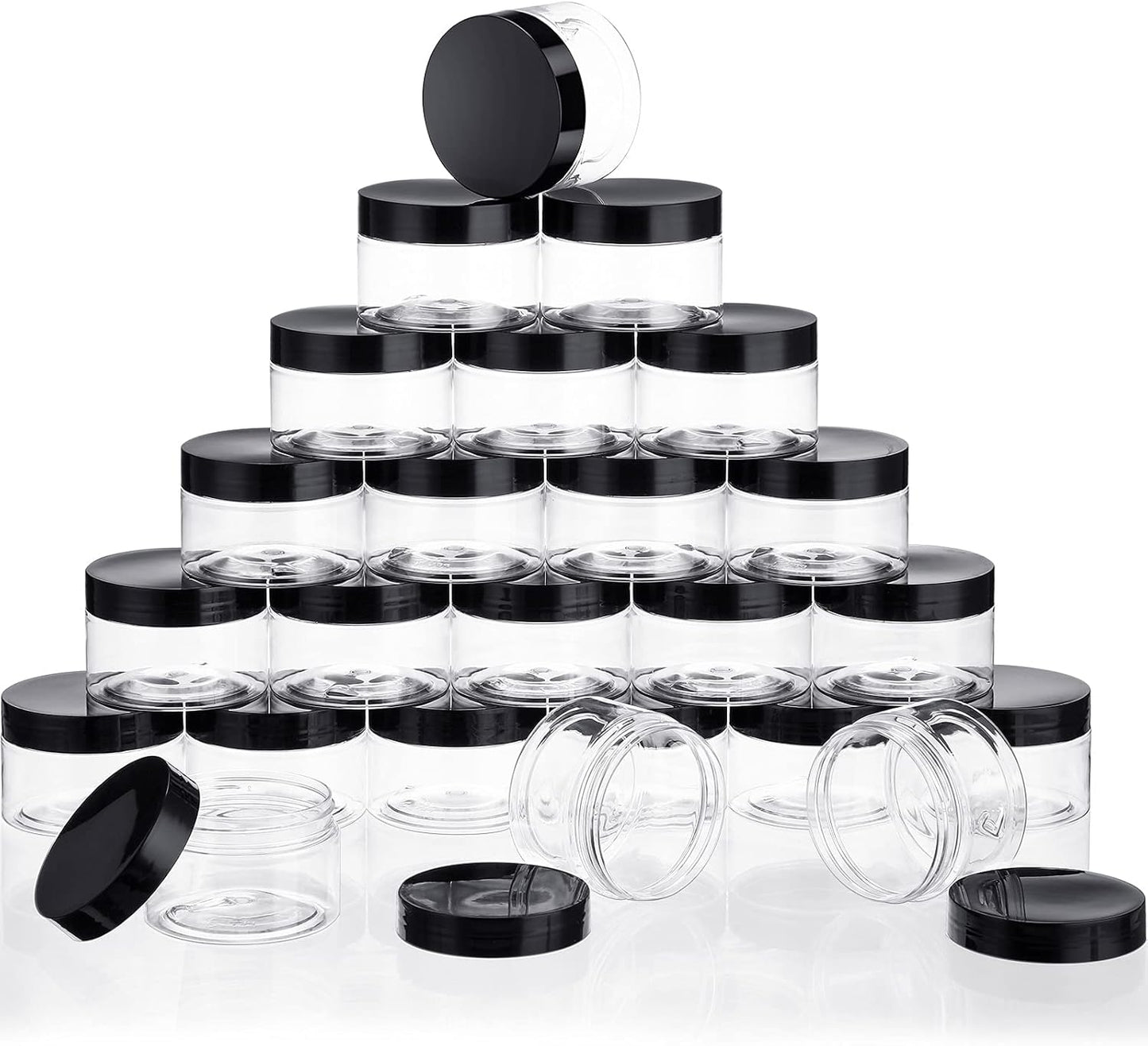 24 Pieces Empty Clear Plastic Jars with Lids Round Storage Containers Wide-Mouth for Beauty Product Cosmetic Cream Lotion Liquid Butter Craft and Food (Black Lid, 8 oz)