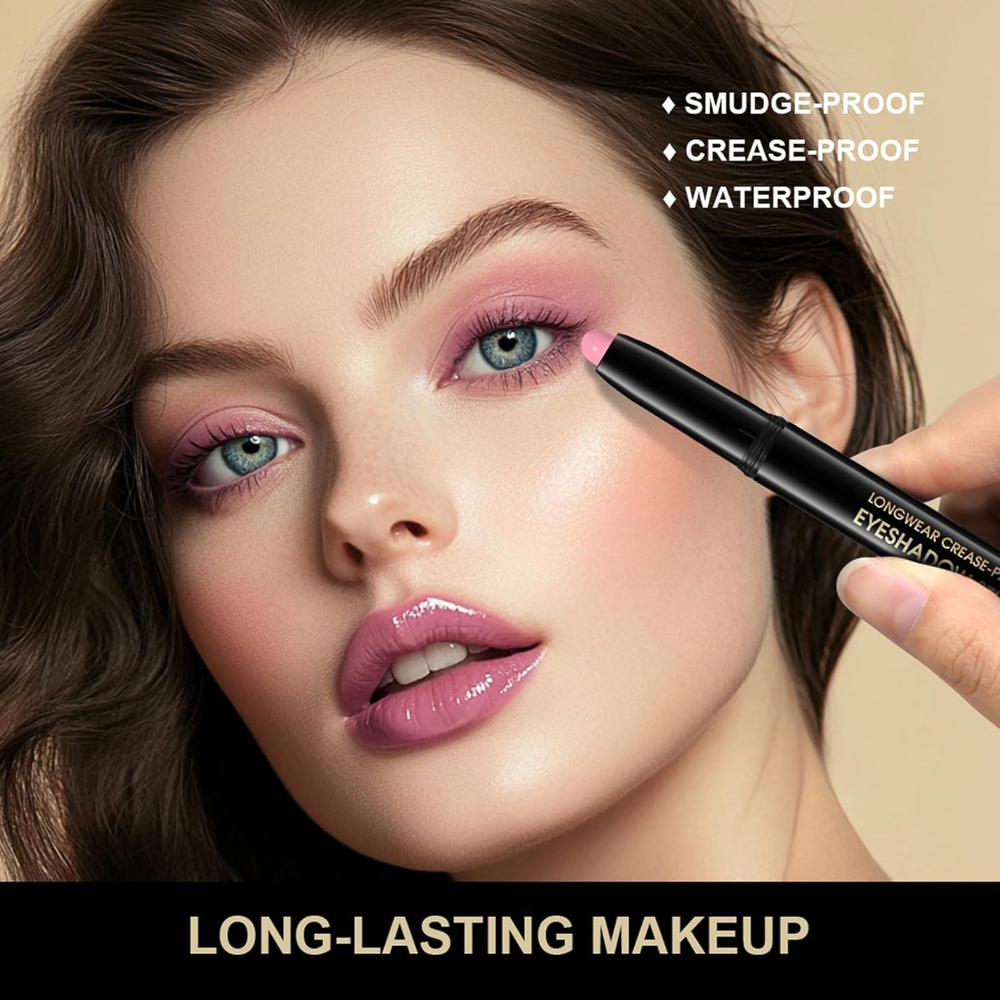 Eyeshadow Stick, Shimmer and Matte Cream Eye Shadow Brightener Sticks Eyeliner Pencil Crayon, Waterproof Long Lasting Eye Highlighter Stick Makeup,0.056 Oz(2PCS #1-Caramel+#9-Champagne)