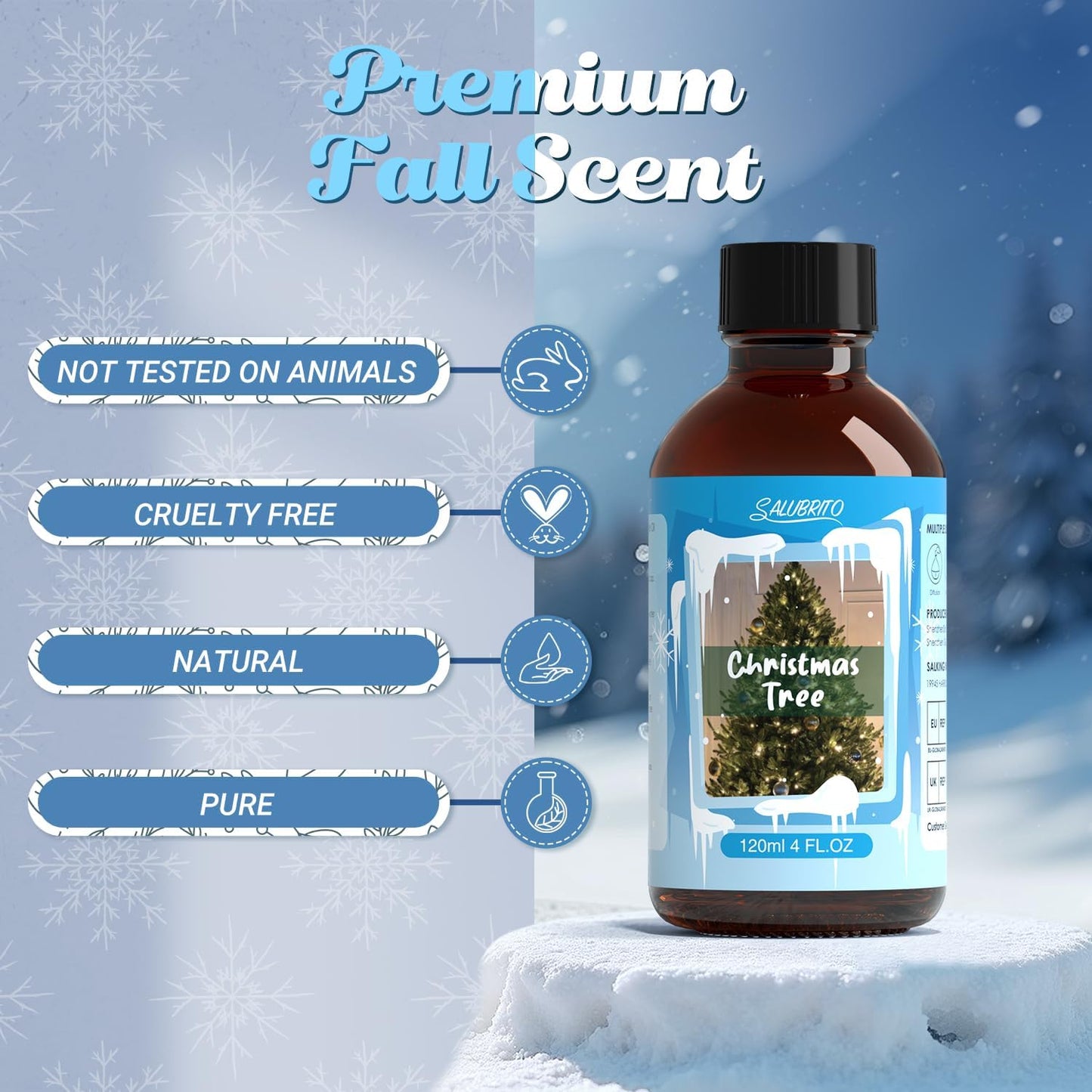 SALUBRITO Christmas Tree Essential Oil 4 Fl.Oz (120ml), Pure & Natural Fragrance Oils, Winter Essential Oil for Diffuser, Candle & Soap Making, Strong Scented Oil & Diffuser Oil