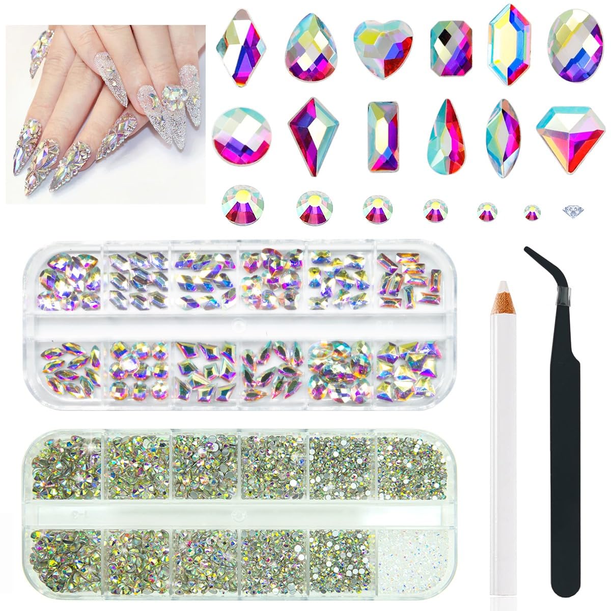 4080Pcs Crystal AB Nail Rhinestones 1.5-4mm More Quantity Glass Iridescent Flatback Gems for Nails Round Beads Stones Diamonds jewels Nail Art Charms for Nails Face Eyes Makeup Tumblers Crafts