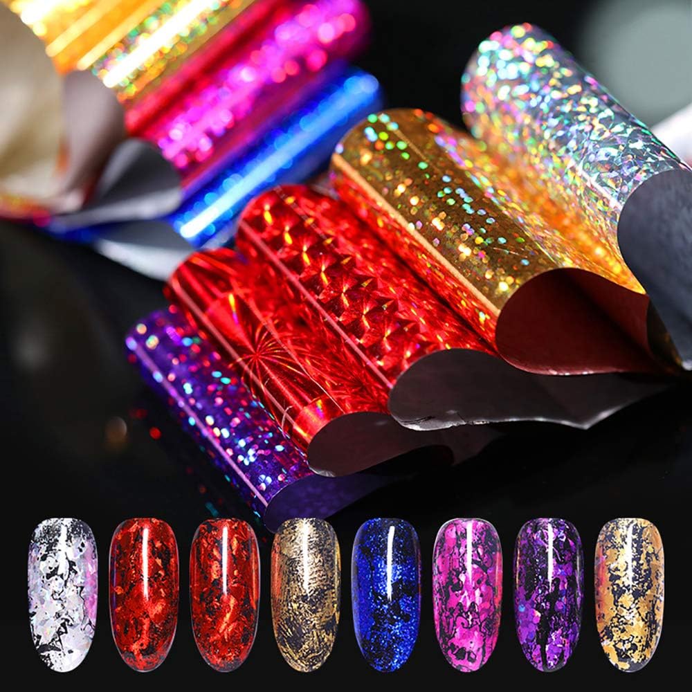 40 Rolls Starry Sky Nail Foil Adhesive Transfer Sticker Tips, EBANKU Nail Art Stickers Tips Wraps Foil Transfer Adhesive Glitters Acrylic DIY Decoration Kit(4 Boxes)