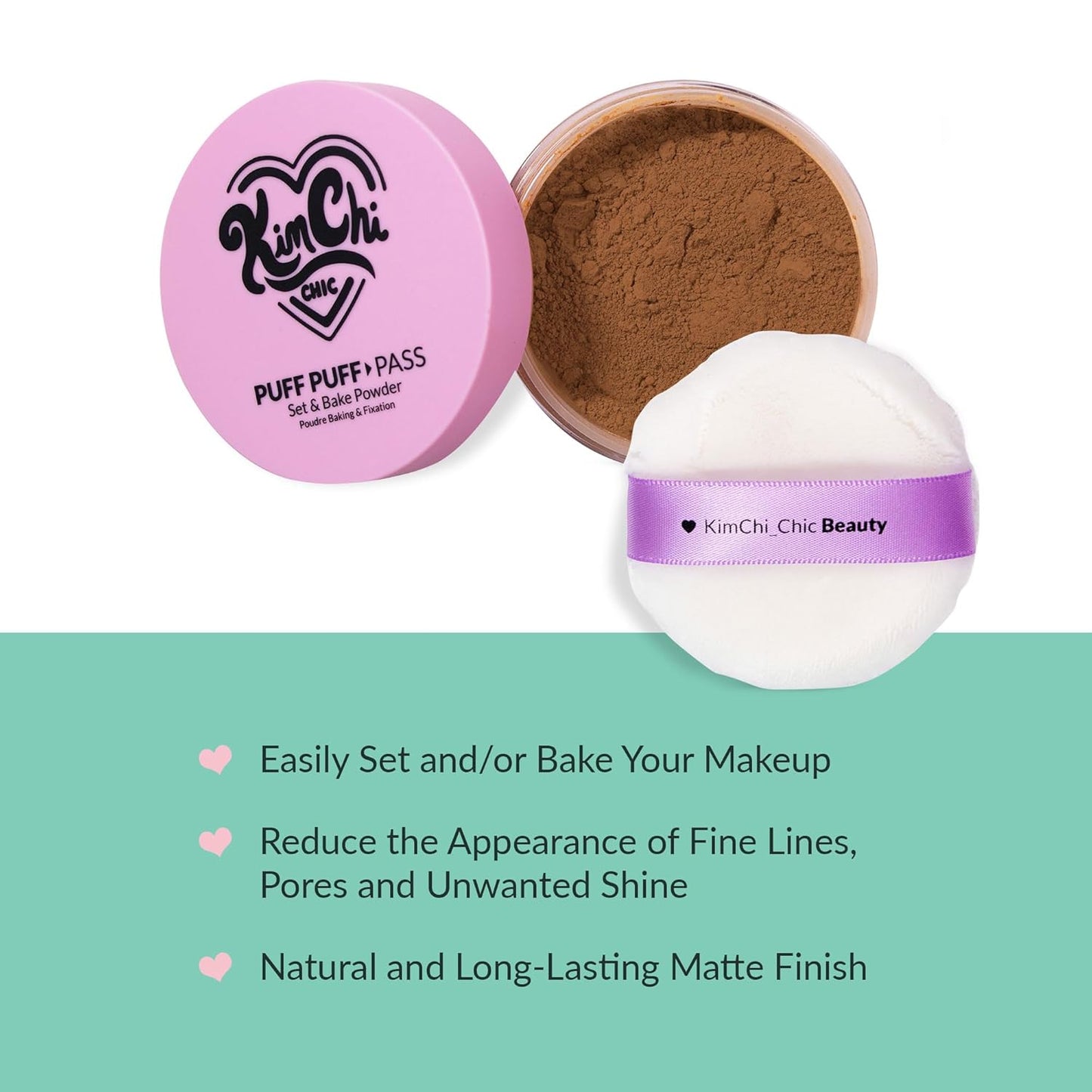 Kimchi Chic Beauty Puff Puff Pass Set and Bake Setting Powder for Makeup, Extra Fluffy Loose Face Powder Poof, Soft Natural Face Makeup for Uneven Skin Tone, 06 Almond