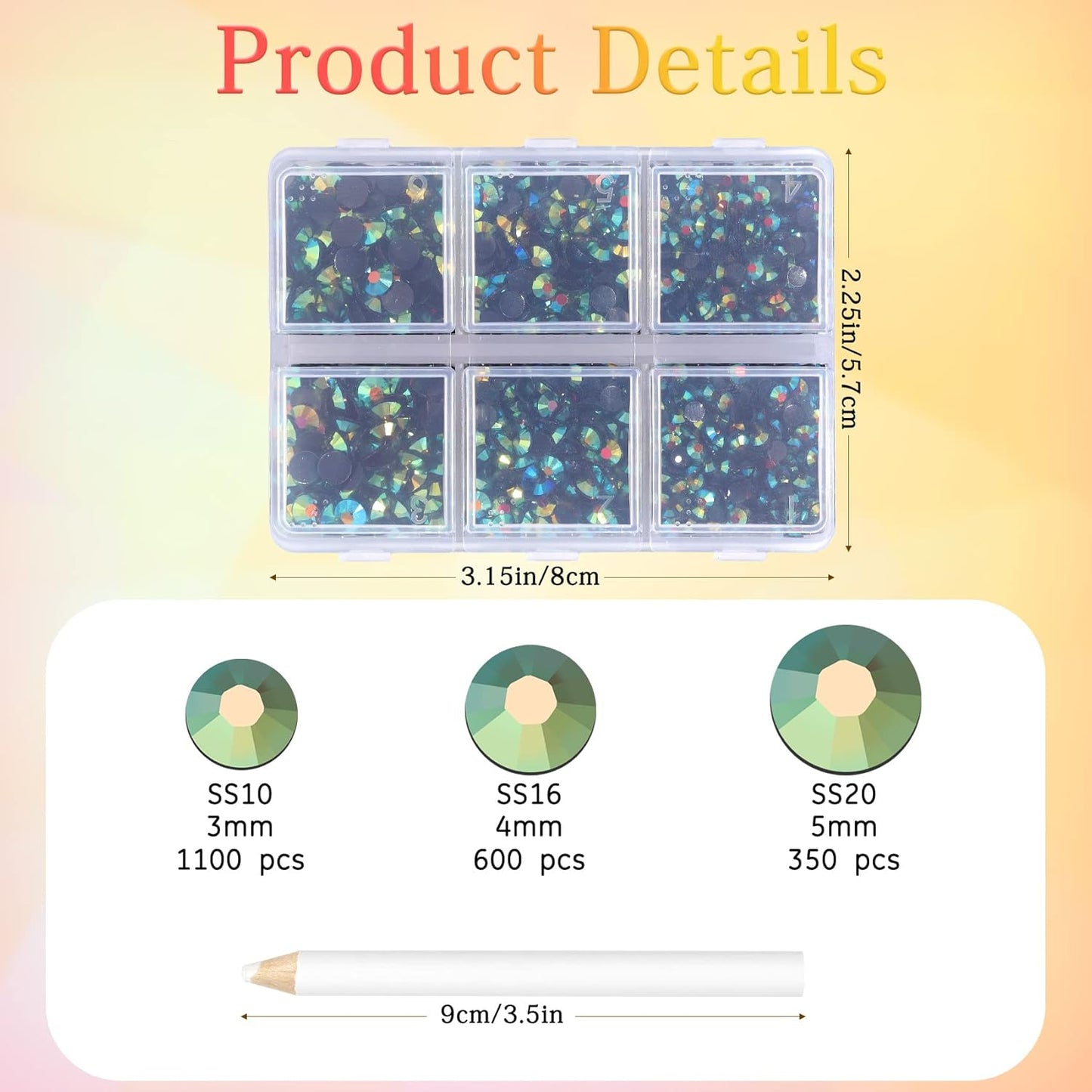 Multi Size 3mm 4mm 5mm Rhinestones Set for Nails Crafts Emerald Non Hotfix Rhinestones Nail Gems Rhinestone Jelly AB&Round Flat Back Resin Rhinestone for Makeup Clothes Shoes Eyes Bottles Crafts