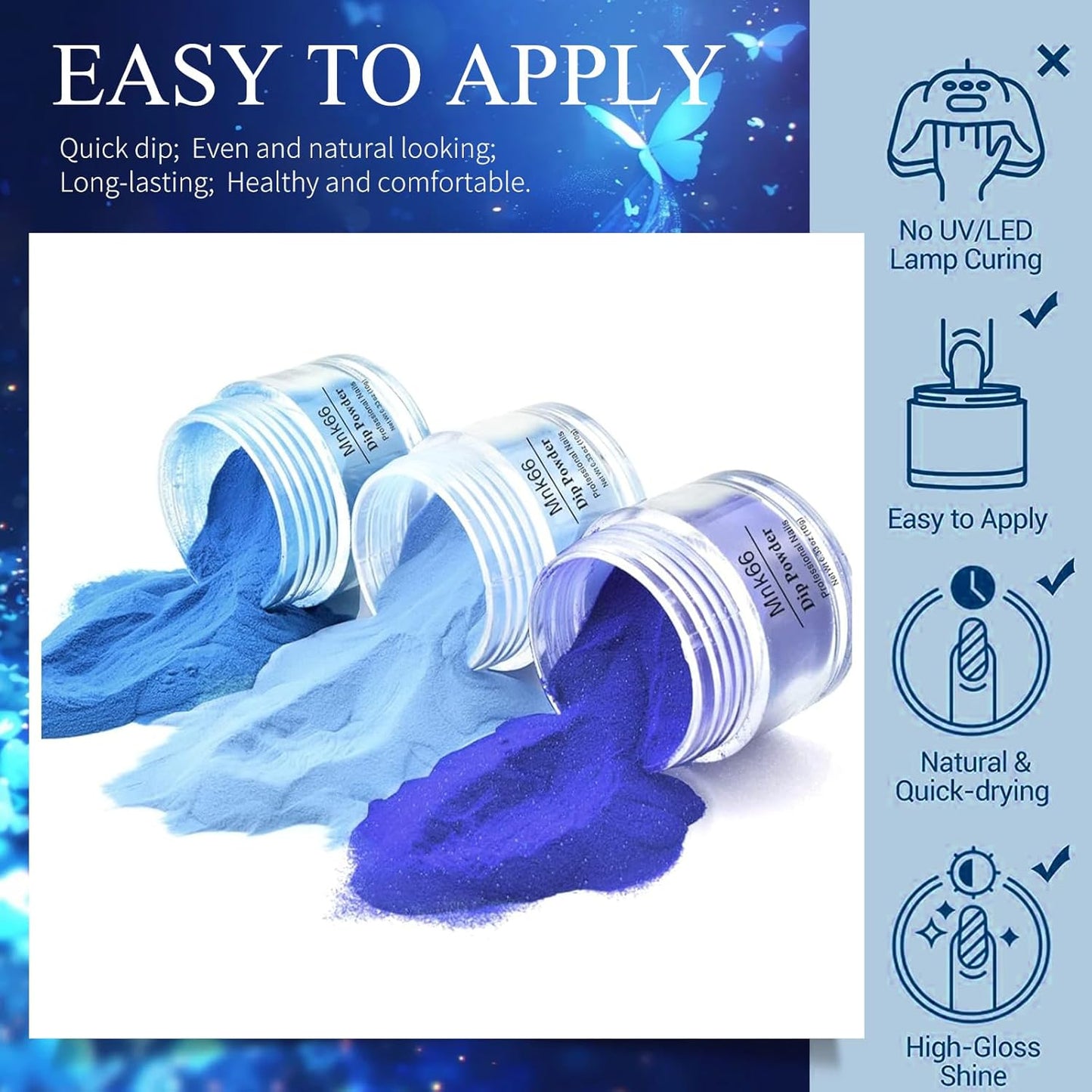 6 Colors Dip Powder Set, Royal Blue Glitter Dipping Powder Color Set, Glossy Nail Art Manicure DIY Salon Home Gift for Ladies,YYSDDPS-03-6pcs