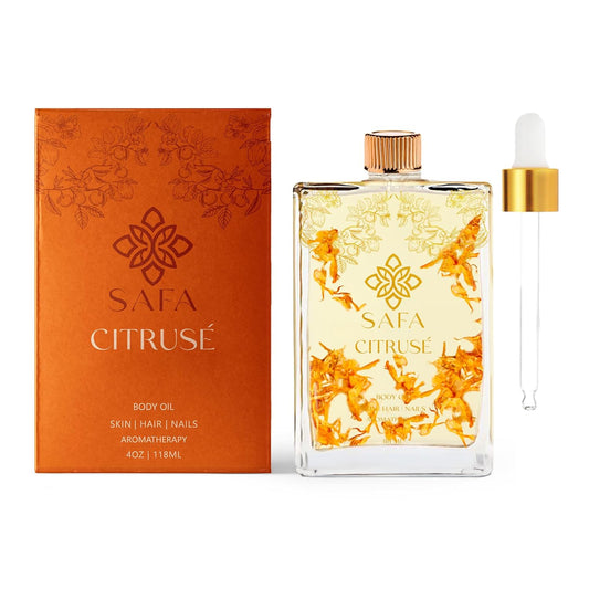 SAFA Citruse Oil for Face, Hair, Nail with Vitamin C, E & A for Scars, Stretch Marks - Orange Body Oil Fragrance - After Shower Body Oil - All Skin Types Non Comedogenic - 4 Fl Oz