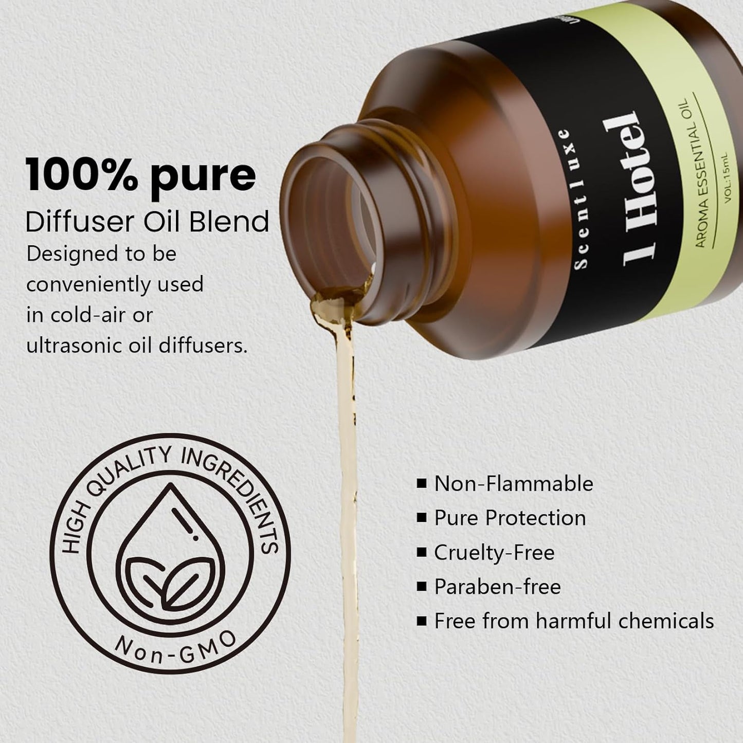 Essential Oil & Aromatherapy Diffuser Oils by The 1 Hotel Scent - Pepper, Lemon, Patchouli Notes. Premium 15mL Glass Dropper Bottle for Ultrasonic/Waterless Diffusers, Crafting 5-Star Hotel Fragrance