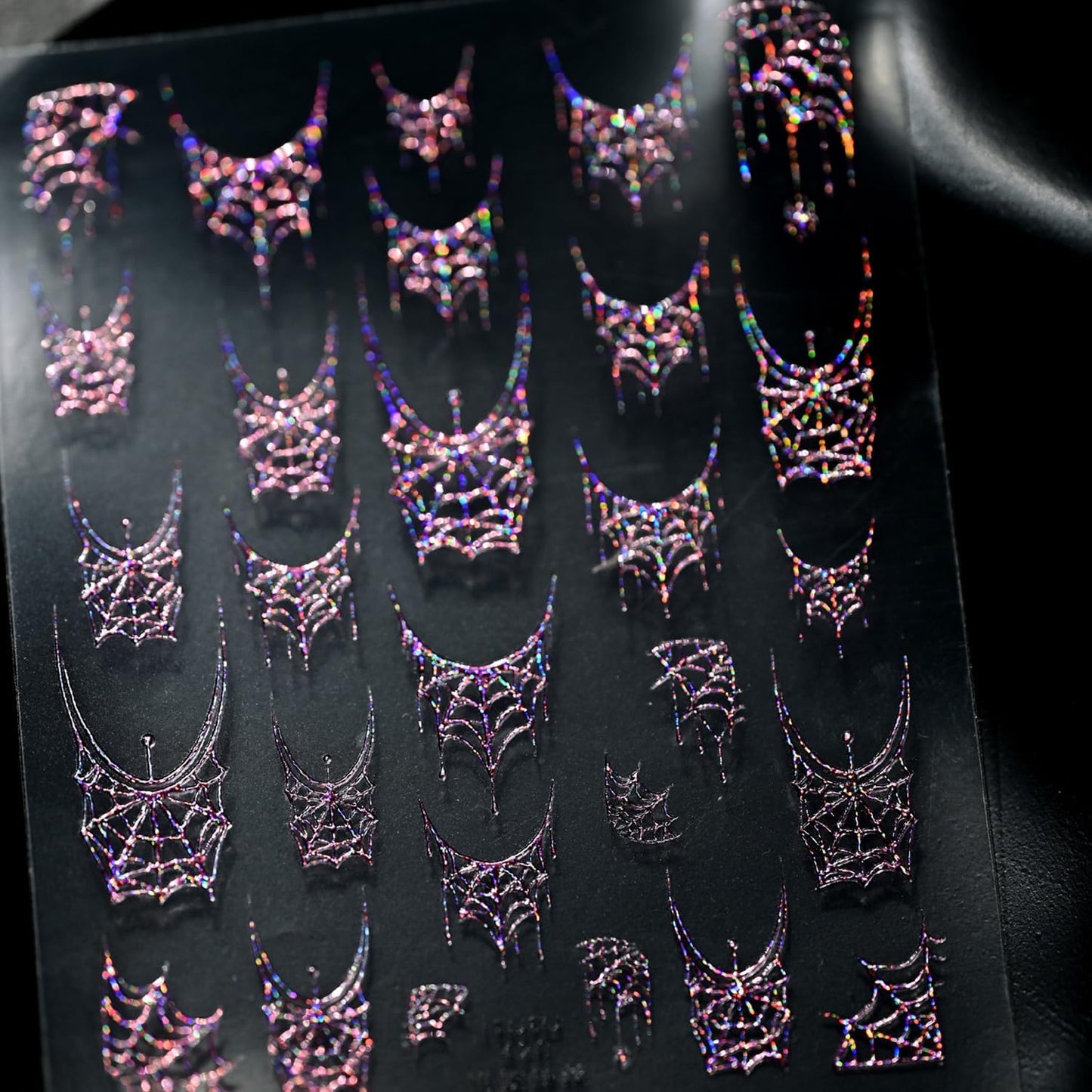 1 Sheets Halloween Nail Stickers for Nail Art 5D Self-Adhesive Embossed Spider Web Nail Art Stickers with Glitter Pink Spider Web Nail Decals Halloween Nail Design Sticker for Women DIY Manicure