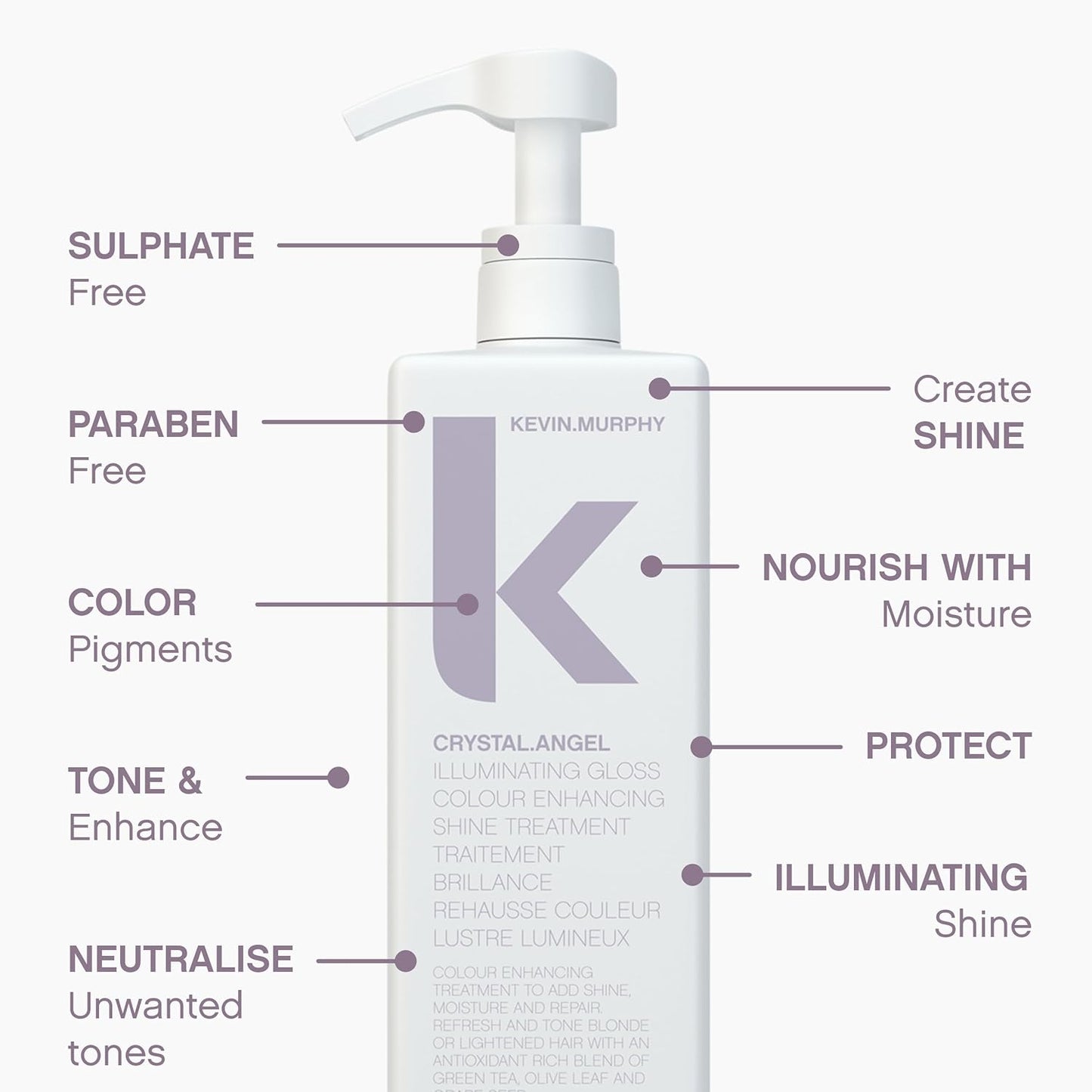 KEVIN.MURPHY CRYSTAL.ANGEL - Colour Shine Hair Treatment - For Colour Gloss - For Coloured or Natural Hair - For Blonde & White Tones - Hair Repair & Shine - 1 L / 33.8 fl oz