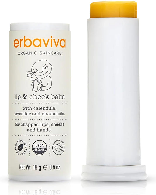Erbaviva Organic Lip & Cheek Balm – Moisturizing Stick for Baby & Adults | USDA Organic, Shea Butter & Calendula for Dry, Chapped Skin | Lip, Cheek & Hand Protection