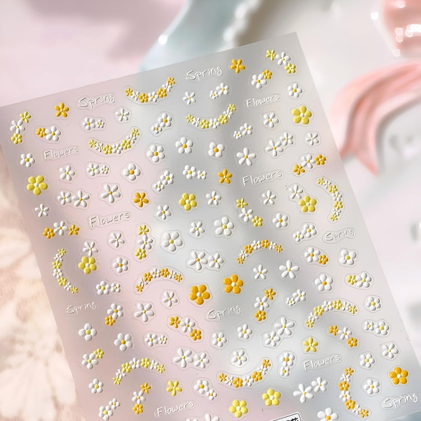 3 Sheets Flower Nail Art Stickers 5D Embossed Colorful Summer Spring Nail Stickers for Nail Art Cute Daisy Nail Decals Self Adhesive Flower Nails Supplies Spring Nail Design for Women Girls