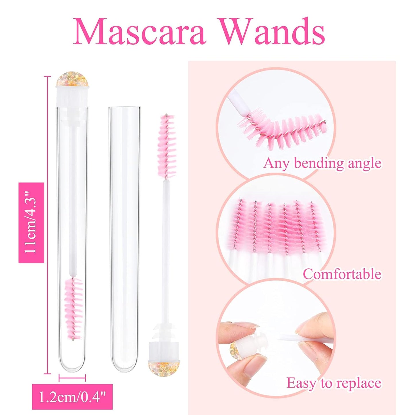 20pcs Eyelash brush Lash Wand Makeup tool Eyelash Extension supplies Cleaning brush Diamond Mascara foil pink