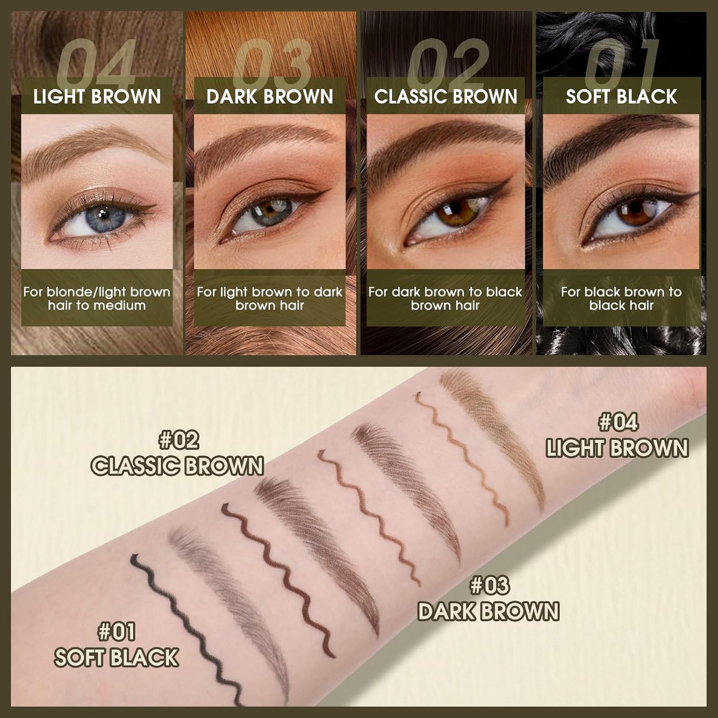 UCANBE Eyebrow Pencils for Women with Spoolie Brush, Dual-Ended Eyebrow Pen with 4-Fork-Tip & Gel Eyeliner, Microblading Brow Pen with Eyeliner Pencil + Brow Brush for Hair Like Brows, Dark Brown