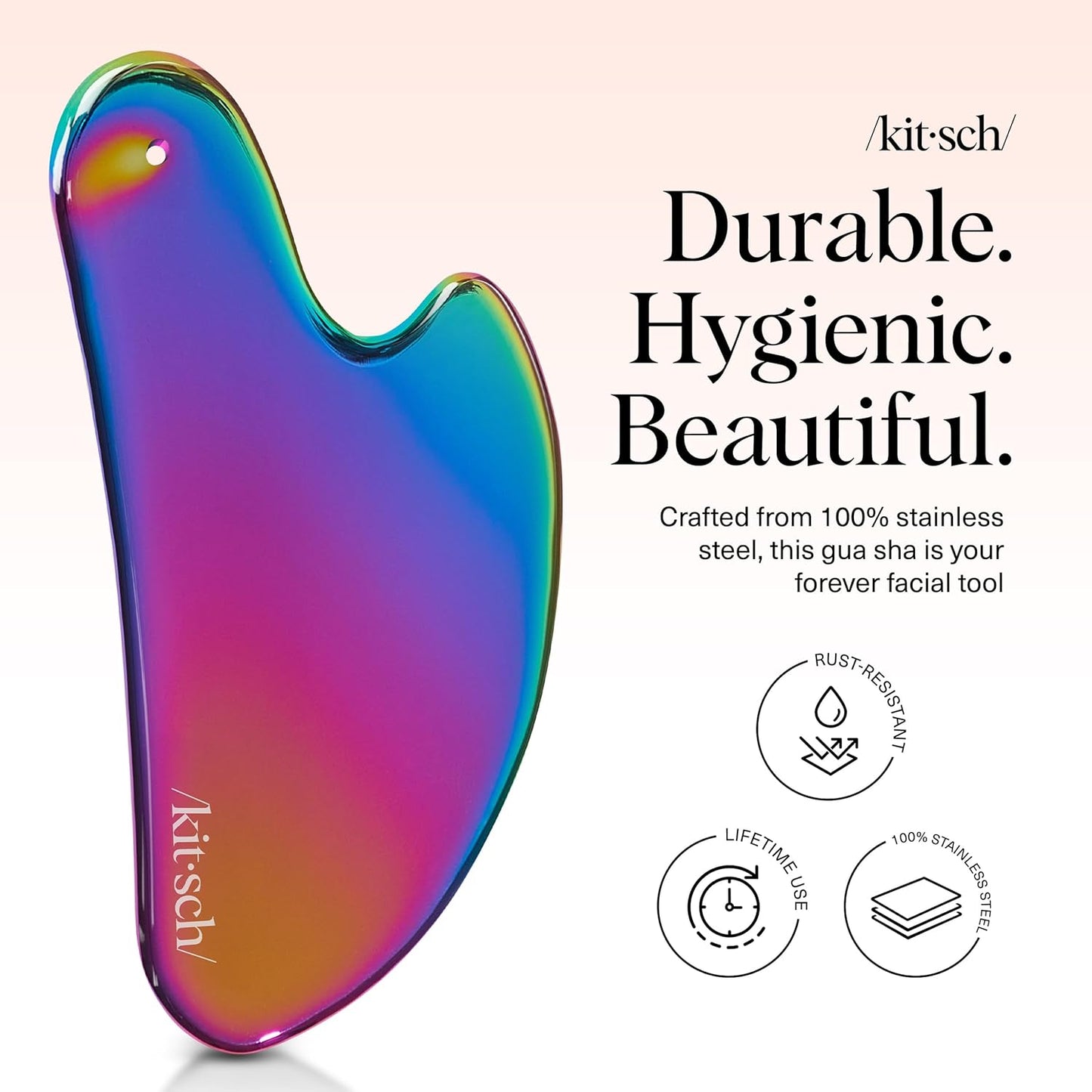 Kitsch Stainless Steel Gua Sha Facial Tools - Lymphatic Drainage Massager for Face & Chin, Jawline Shaper, Double Chin Reducer, Guasha Tool for Face Massager, Skin Care Tools - Irridescent