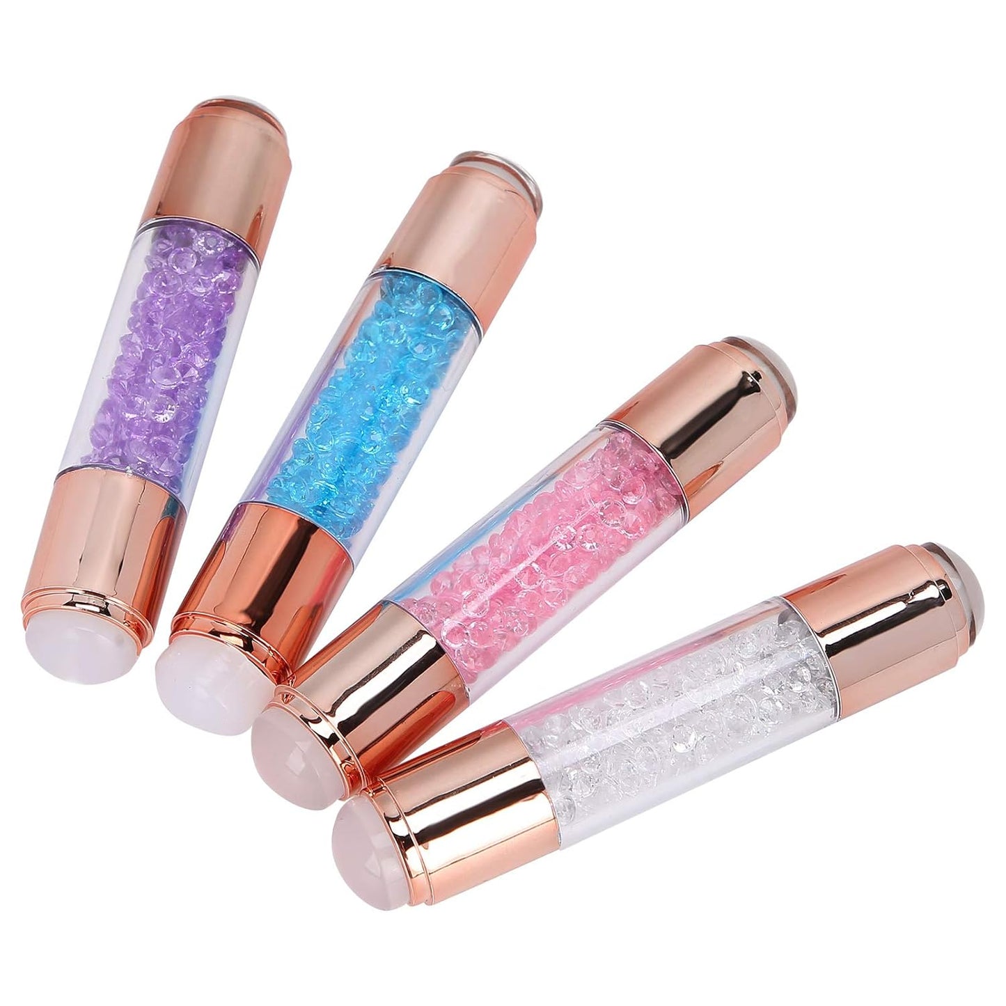 Dioche 4Sets Manicure Art Stamper, Double Ended Silicone Stamp Pens With Nail Seal Plate for Home Salon