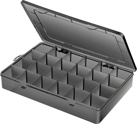 Large 24 Grids Plastic Organizer Box Adjustable Dividers,Clear Storage Box for Jewelry, Art DIY Crafts, Washi Tapes, Beads and Small Parts(Black, 1Pack)