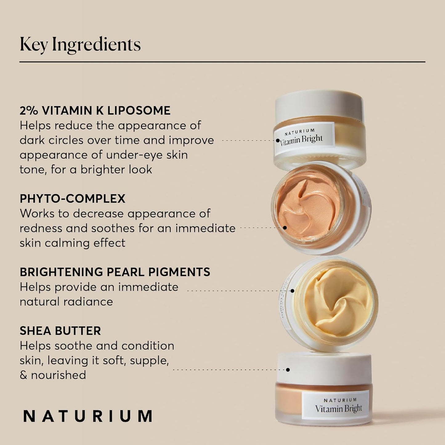 Naturium Vitamin Bright Illuminating Eye Cream, Under Eye Repair Cream for Dark Circles, with Vitamin K, Phyto-Complex, & Mineral Pigments, Medium/Deep, 0.5 oz