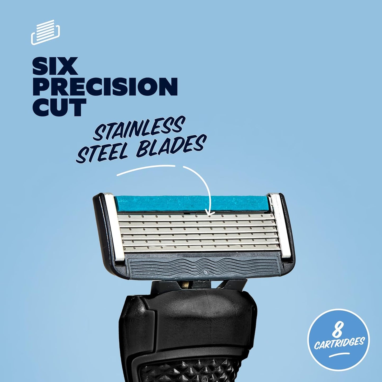 Dollar Shave Club | 6 Blade Razor Refills (8 Pack) | 6 Stainless Steel Blades for a Close & Comfortable Shave, 1 One Wipe Charlies