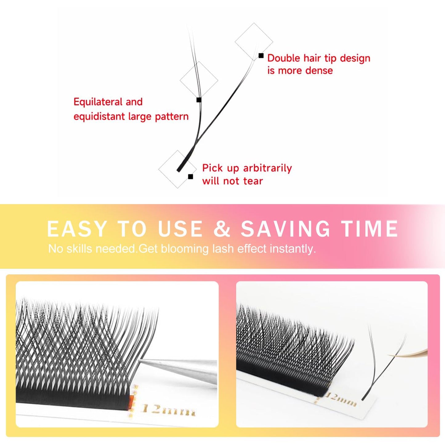 YY Lash Extensions Supplies Y Eyelash Extensions 0.07mm Thickness D Curl 13mm Premade Fans 4D Russian Volume Matte Black 12 Rows Crisscross Eye Lashes(YY-0.07-D,13mm)