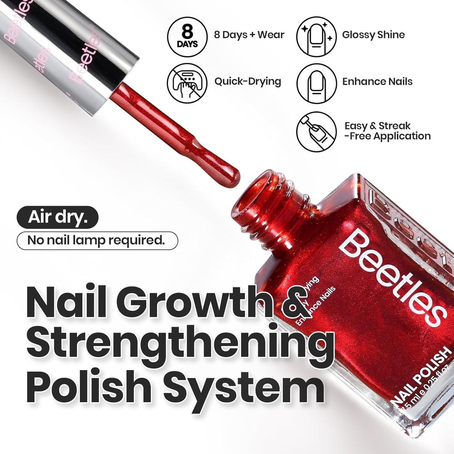 Beetles Fall Nail Polish Set - Glamour Era 6 Colors Quick Dry Glitter Burgundy Red Gold Green Yellow High-Gloss Long-Lasting Nail Polish for DIY At-Home Manicure Gift for Women