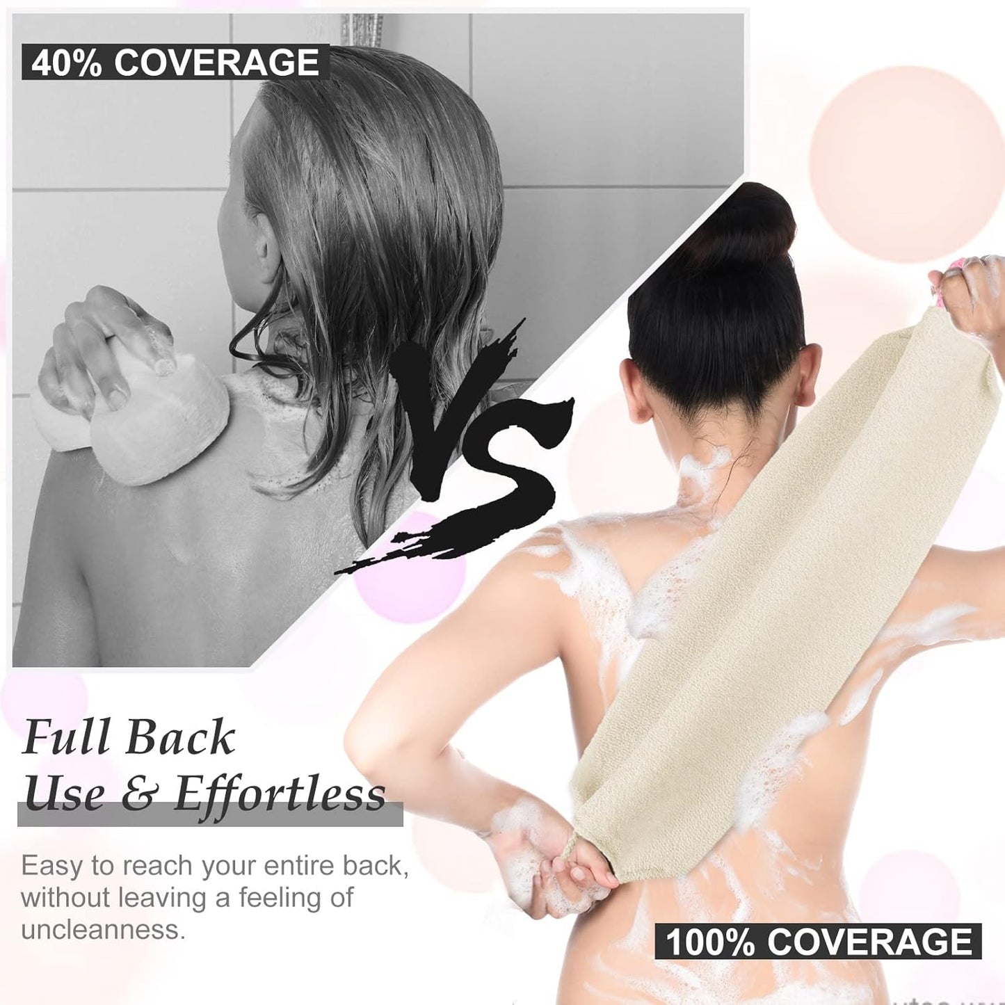 Moukeren Exfoliating Back Scrubber with Handles 4 Pack Nylon Back Exfoliator Extended Length Washers Scrubbers Stretchable Pull Strap Exfoliating Washcloth(Grey, Cream White)