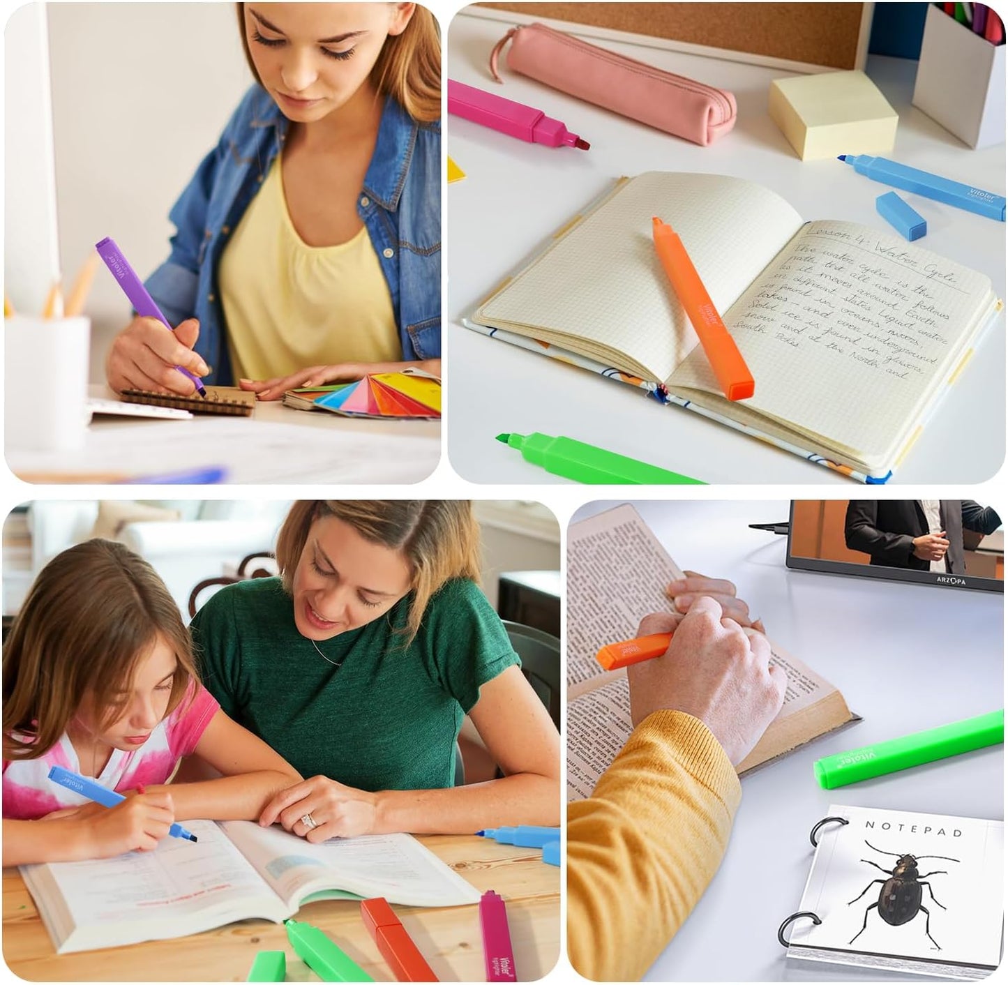 Vitoler Highlighters, 8Pcs Assorted Colors Highlighters,Soft Chisel Tip for Book,Bible Study Supplies Accessories,School Office Use, Teacher Supplies