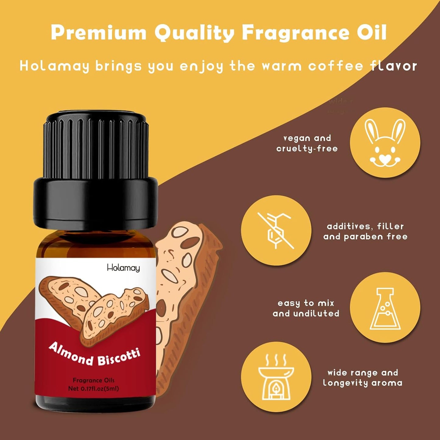 Fragrance Oil for Candle & Soap Making, Holamay Coffee Shop Set, Premium Aromatherapy Essential Oils for Diffusers for Home - Espresso, Cafe Mocha, Chocolate, Almond Biscotti and More, 10 x 5ml