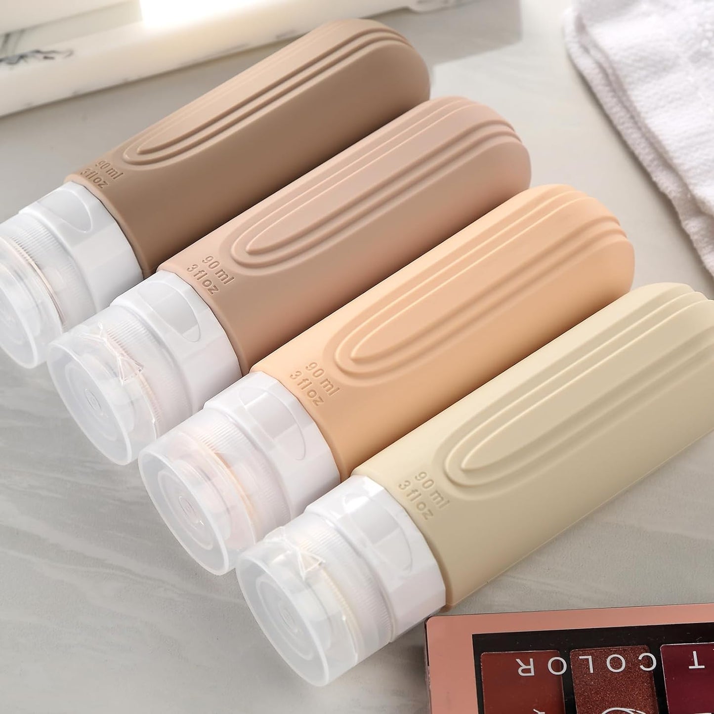 Travel Bottles for Toiletries, Tsa Approved 3oz Travel Size Containers BPA Free Leak Proof Refillable Liquid Silicone Squeezable Travel Accessories for Shampoo Conditioner Lotion (4 Pack)