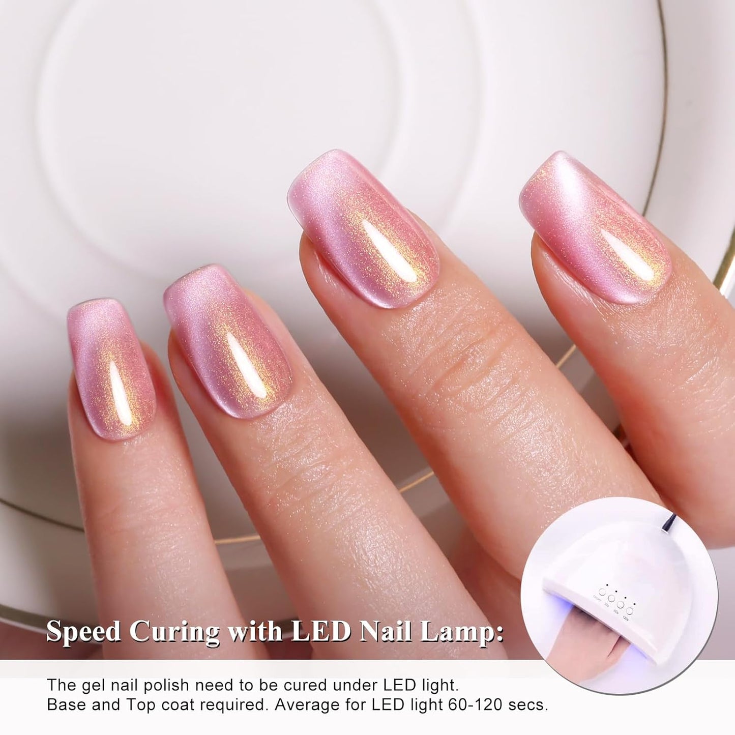 Imtiti Aurora Cat Eye Gel Polish, Pearl Purple Gold Holographic Glitter Magnetic UV Soak Off Gel Nail Polish (0.34 Fl Oz-996)