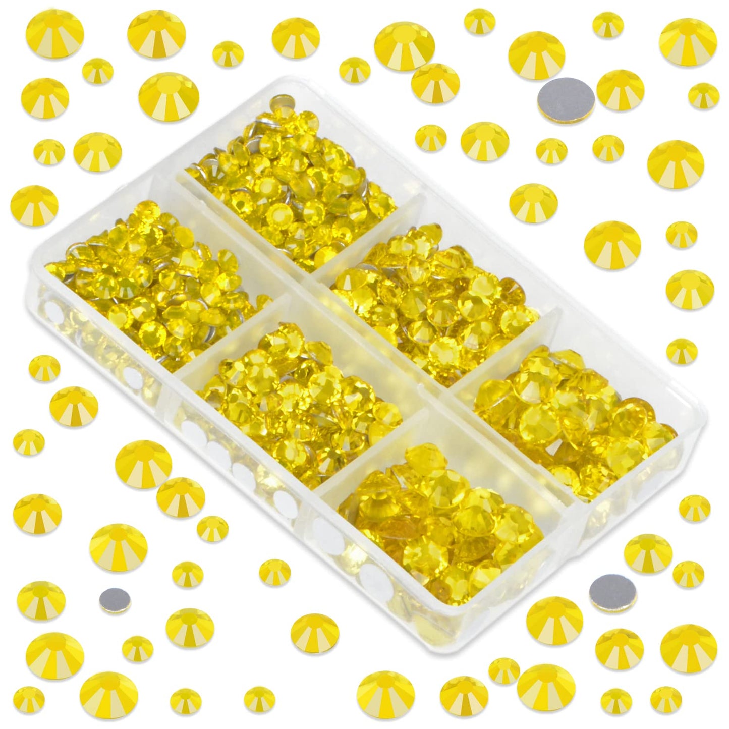 LPBeads 6000 Pieces Citrine Non Hotfix Rhinestones 6 Sizes Round Crystal Glass Flat Back Rhinestones with Tweezers and Picking Pen for Nail Art Crafts Clothes Bags DIY