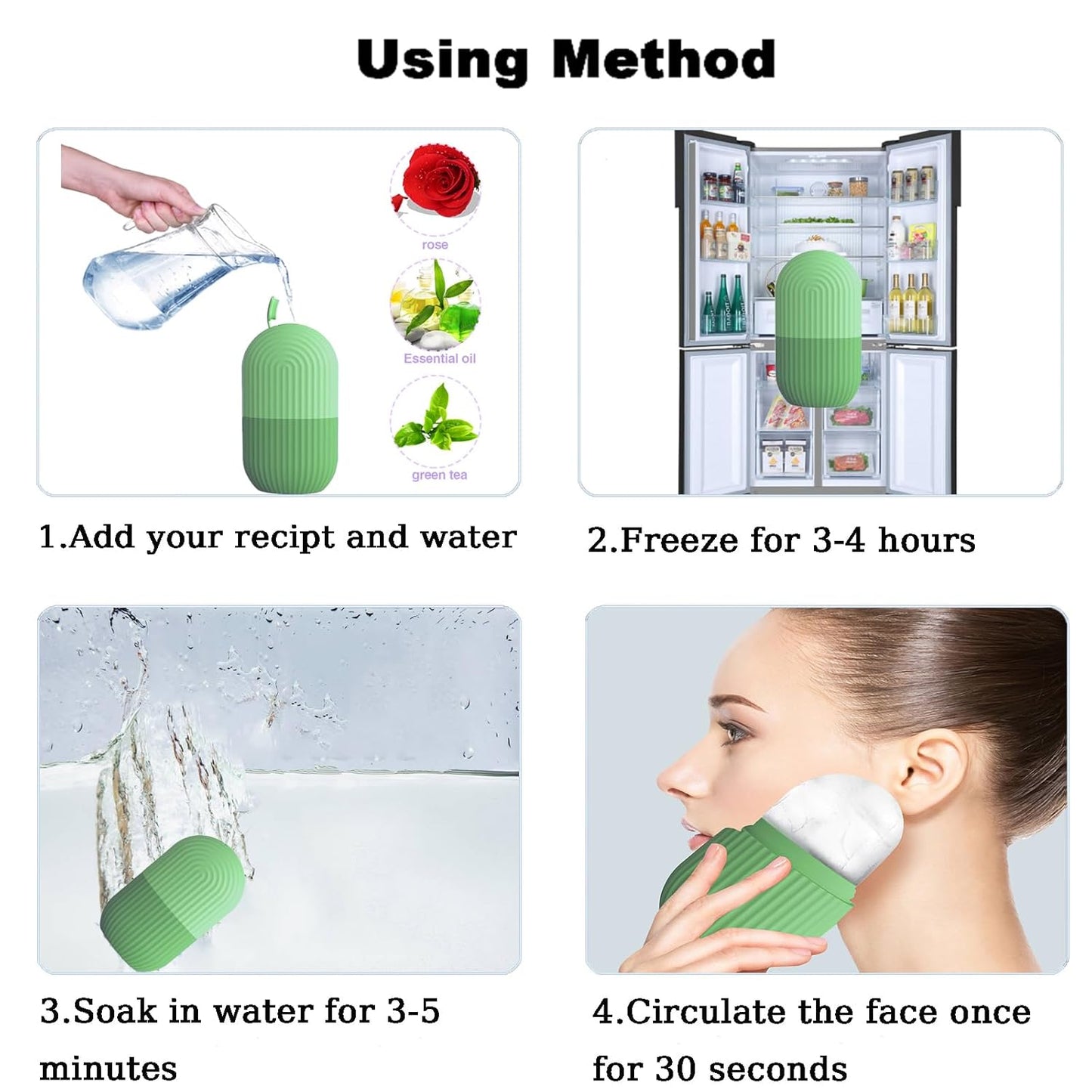Ice Face Roller, Reusable Silicone Mold Face Massage Eye Facial Beauty Skin Care Tools Apply Ice for Shrink Pores Anti Wrinkle Reduce Puffiness Improve Skin Elasticity, Striped, Green