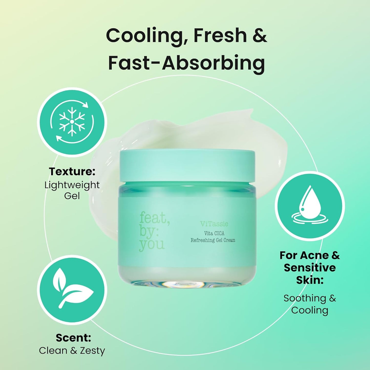 CICA Refreshing Gel Cream (2.7 FL OZ) Face Moisturizer for Dry Skin, Acne-Prone, Sensitive Skin with Vitamin C, Centella Asiatica, Niacinamide, Hydrating, Soothing, Korean Made