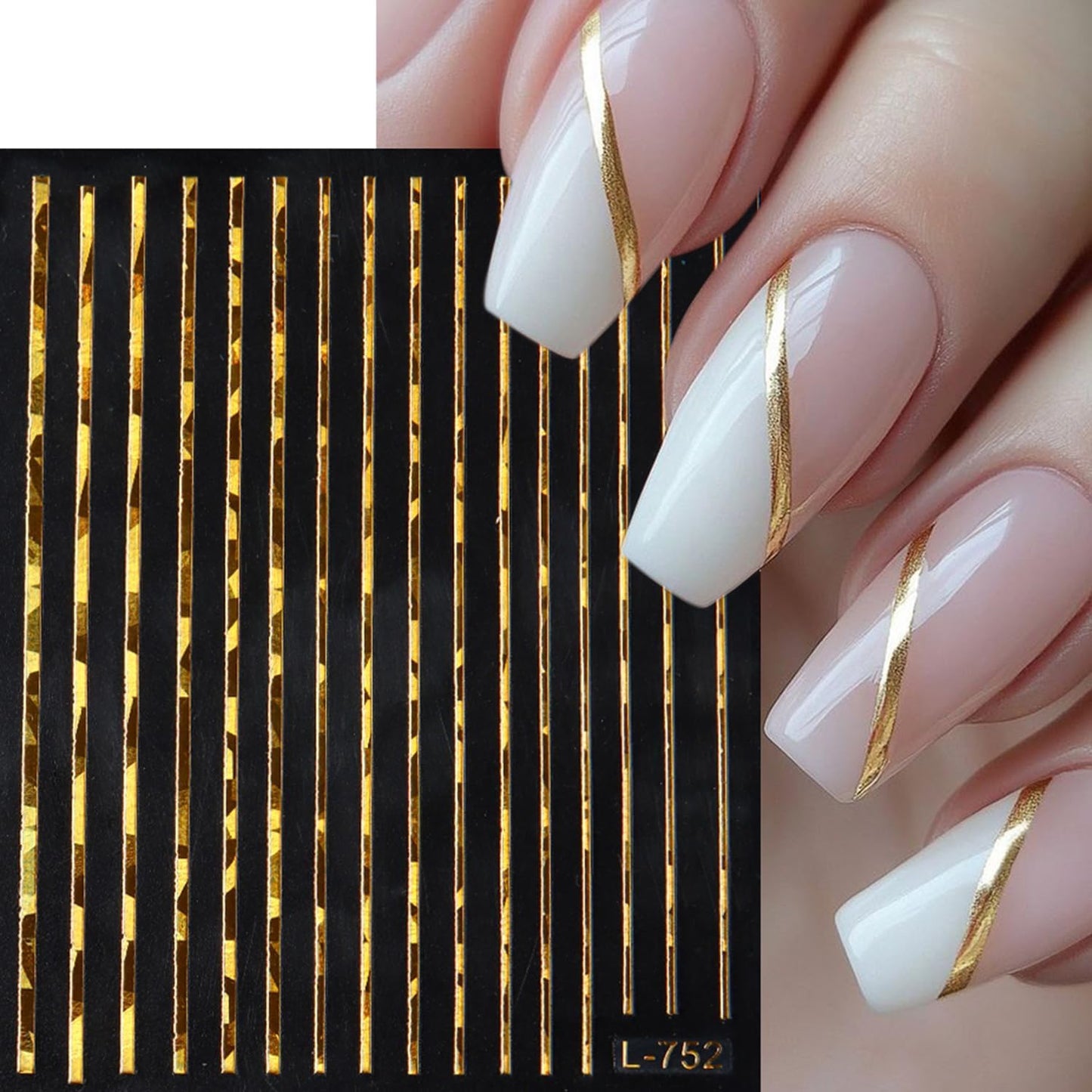 6 Sheets Gold Nail Art Stickers Decals Wavy Stripe Nails Stickers French Tip Nails Decal Self-Adhesive Irregular Lines Nail Art Decal for Women Manicure Decor