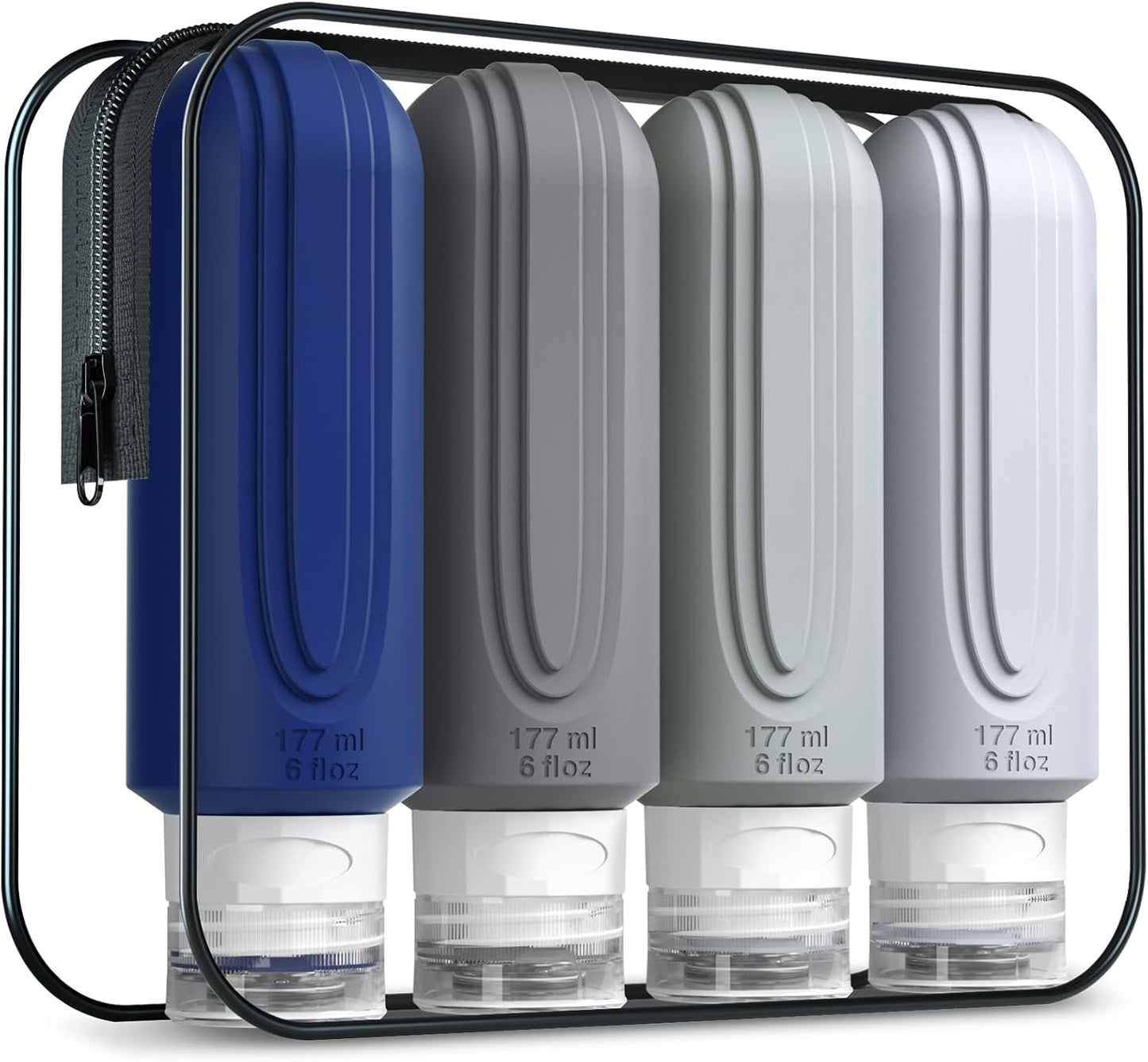 Travel Bottles for Toiletries, Large 6oz Oversize Containers, BPA Free Leak Proof Tubs Refillable Liquid Traveler Accessories with Toiletry Bag for Cometic Shampoo and Lotion Soap (4 Pack)