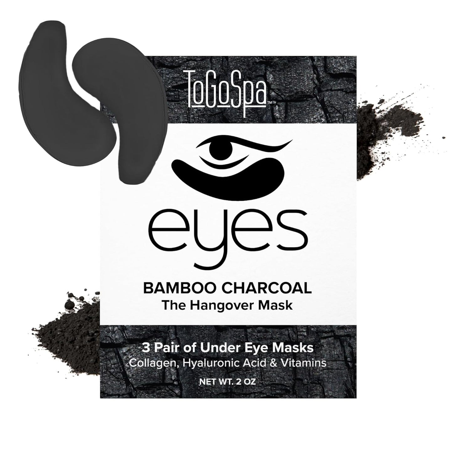 ToGoSpa, Bamboo Charcoal Under Eye Repair Mask, Collagen Under Eye Patches, Enriched With Ale Vera, Hyaluronic Acid, Lightens Skin Tone And Soothes Redness And Puffiness, Pack Of 6