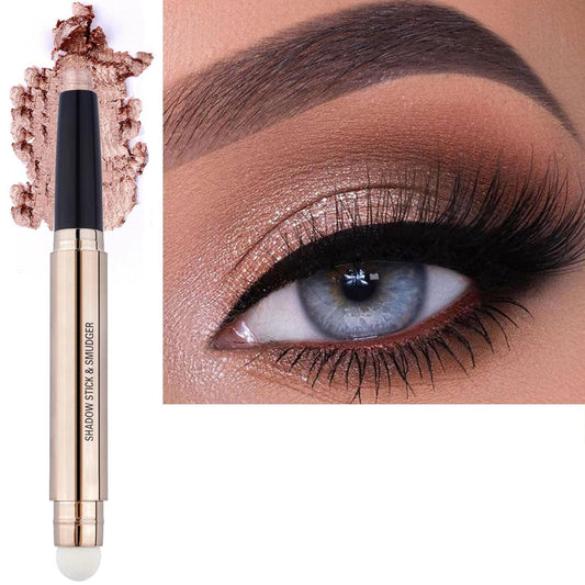 Rose Gold Eyeshadow Stick Makeup, Highlighter Matte Cream Eye Shadow Pencil, Waterproof Hypoallergenic Long Lasting Crayon, Glitter Primer Palette Shimmer Eyeliner Pen wiht Soft Brush