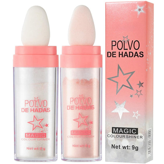 2PCS Polvo De Hadas Fairy Dust Highlight Patting Powder - Full Body Contouring and Clavicle Pearlescent Patting Powder for Face and Eye, Christmas Sparkling Body Glitter (#01 White & #02 Pink)
