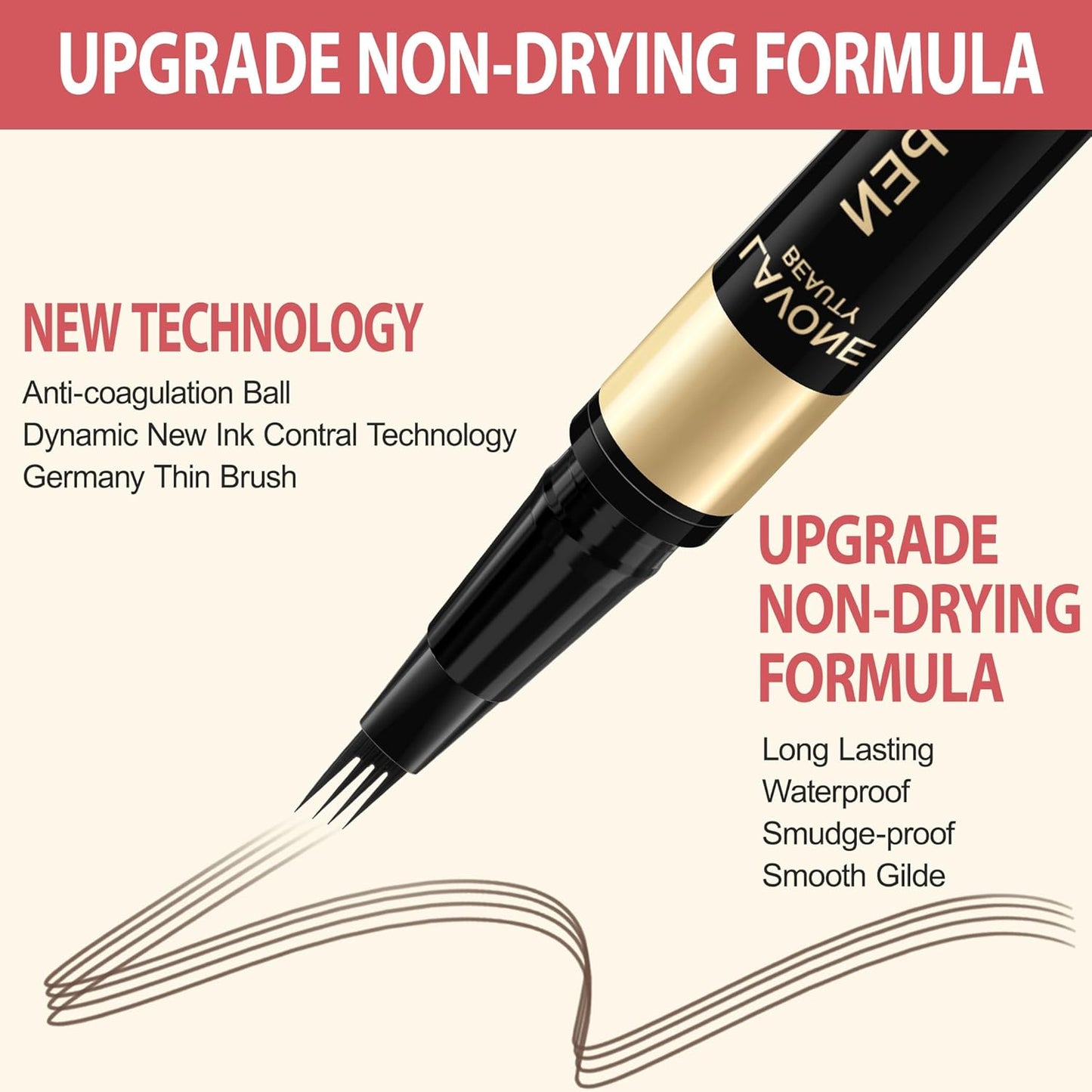 LAVONE Eyebrow Pen, 2-in-1 Eyebrow Pencils for Women with 4 Tip Microblading Eyebrow Pencil and Curved Precise Brow Pencil, Waterproof Eyebrow Pencil Create Full, Natural Hair-Like Brows, Dark Brown