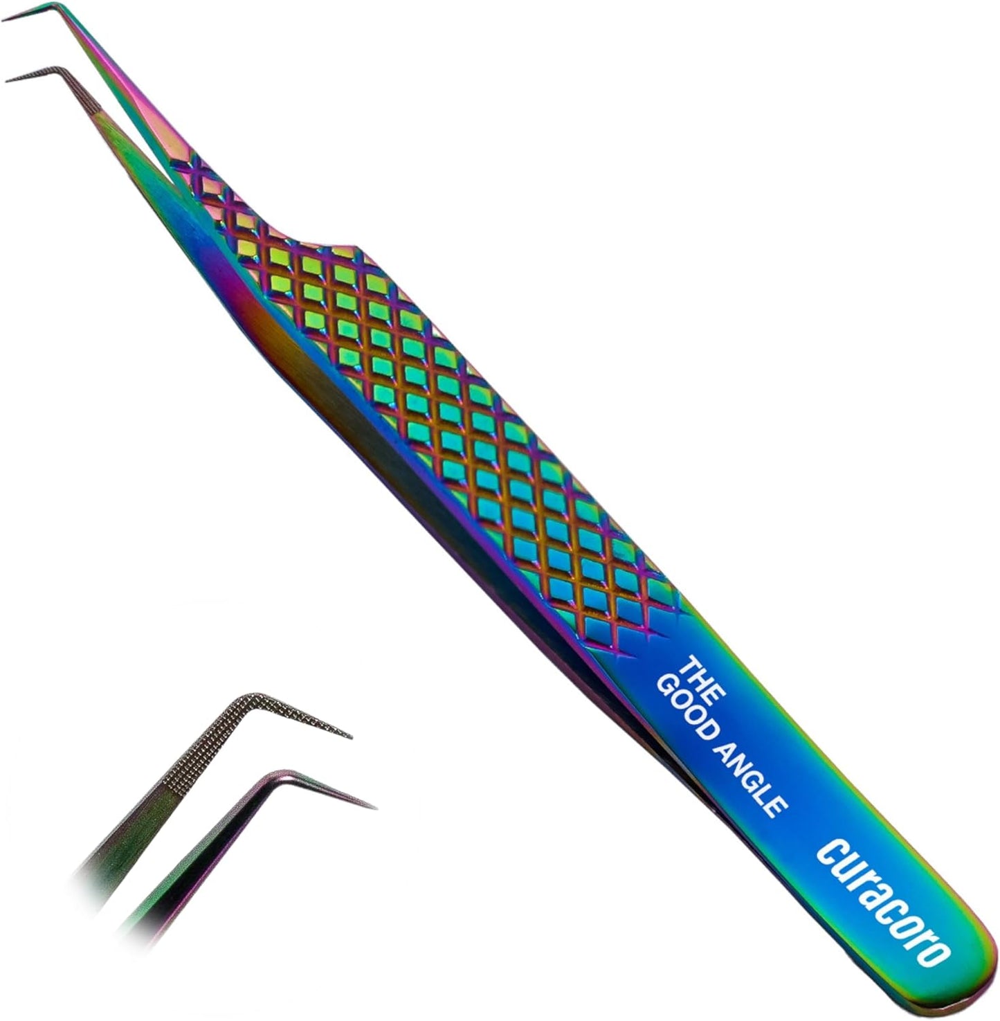Curacoro Lash Tweezer - Professional & Precision Fiber Tip Grip Lash Tweezers for Eyelash Extensions, Multi Shapes & Purposes Tweezers for Volume, Isolation & Classic Lashes (Galaxy, The Good Angle)