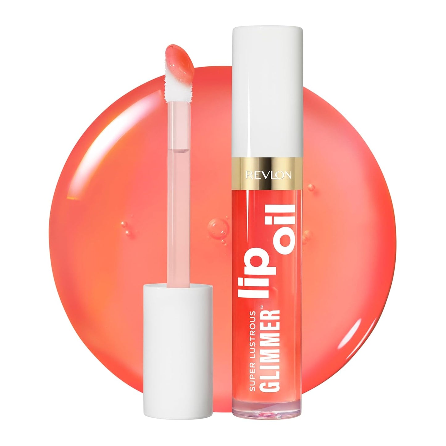 REVLON Super Lustrous Glimmer Lip Oil, Moisturizing & Tinted, Shiny Finish, Made with Plant-Based Squalane, 002 Miss Coral, 0.13 fl oz