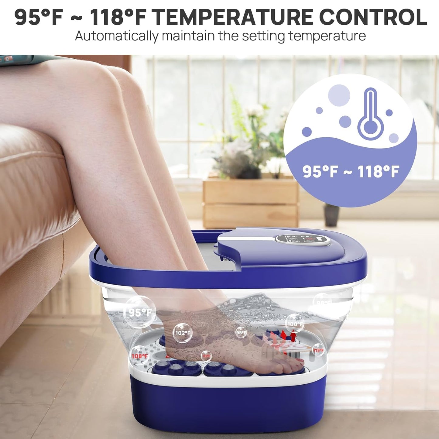 HOSPAN Collapsible Foot Spa Electric Rotary Massage, Foot Bath with Heat, Bubble, Remote, and 24 Motorized Shiatsu Massage Balls. Pedicure Foot Spa for Feet Stress Relief - FS02A