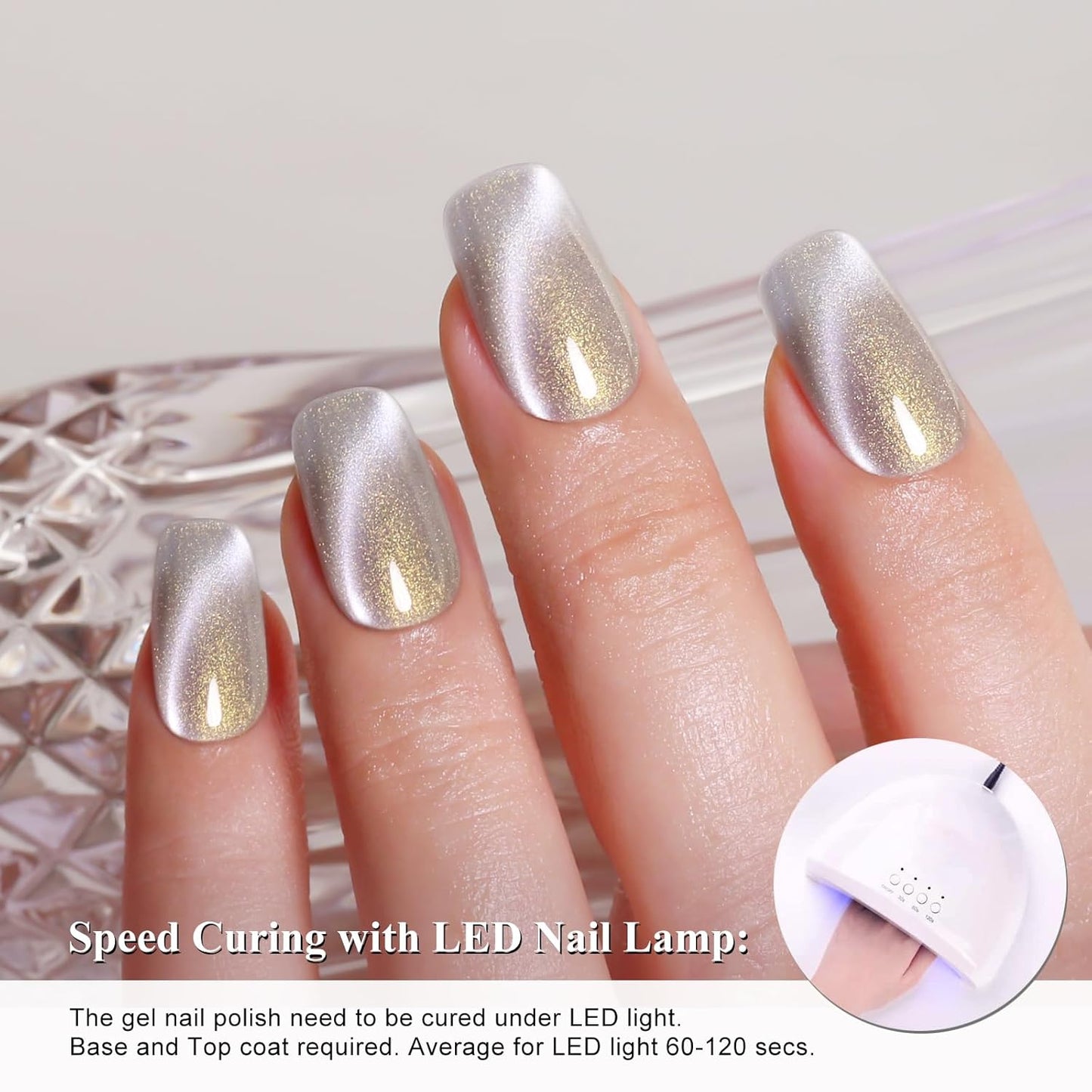 Imtiti Aurora Cat Eye Gel Polish, Pearl White Grey Holographic Glitter Magnetic UV Soak Off Gel Nail Polish (0.34 Fl Oz-997)