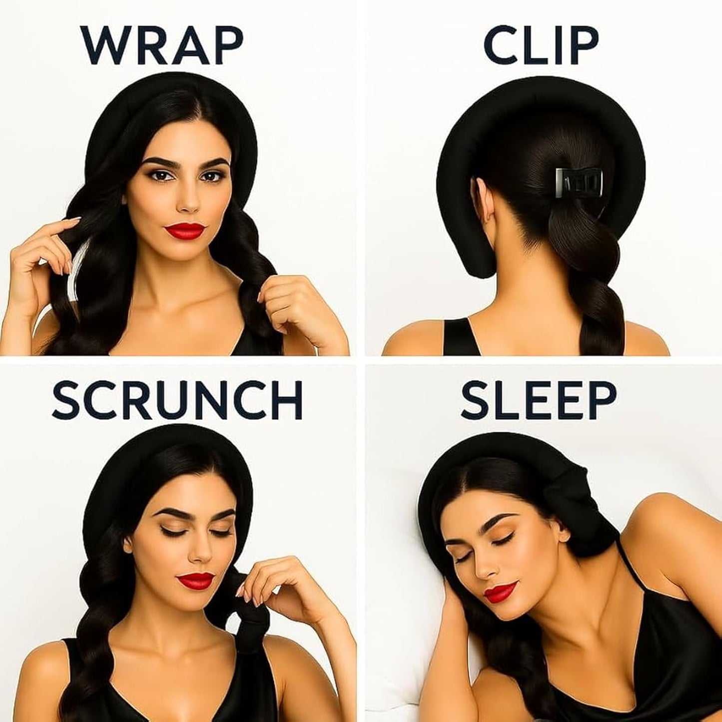 Nochesuave Heatless Hair Curler Headband – Overnight Curl Kit with Satin Curling Rod, Scrunchies & Claw Clip – Heatless Curls Overnight, No Heat Hair Rollers for Long, Medium & Fine Hair