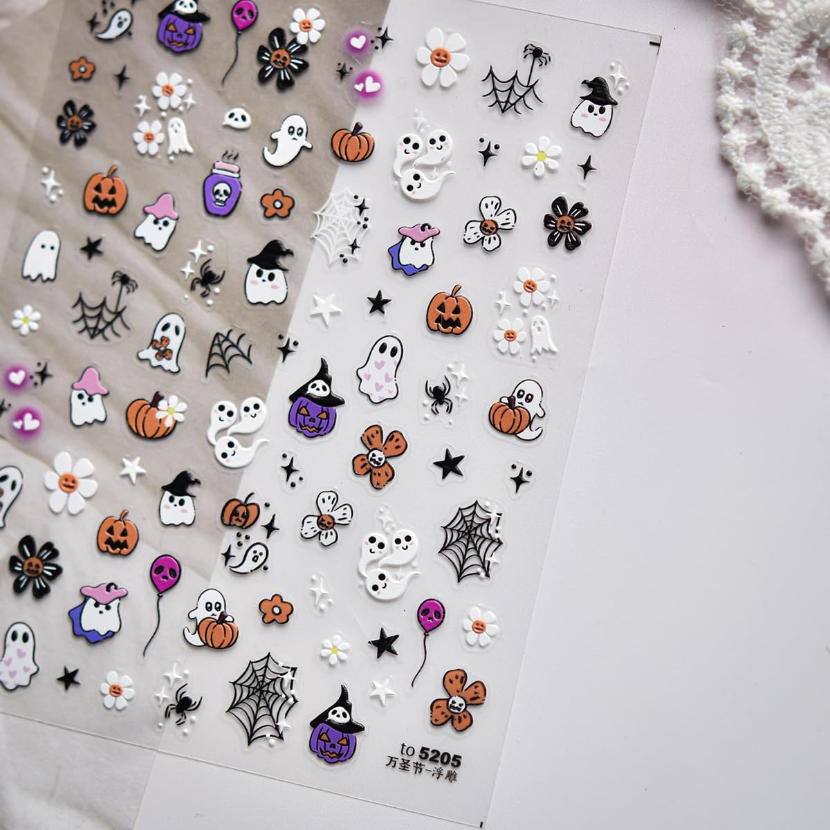 5D Embossed Halloween Nail Stickers Cute Ghost Self-Adhesive Nail Art Pegatinas Uñas with Horror Flowers Pumpkin Designs Nails Decals Halloween DIY Manicure for Women Girls Nails Art Decoration 1Sheet