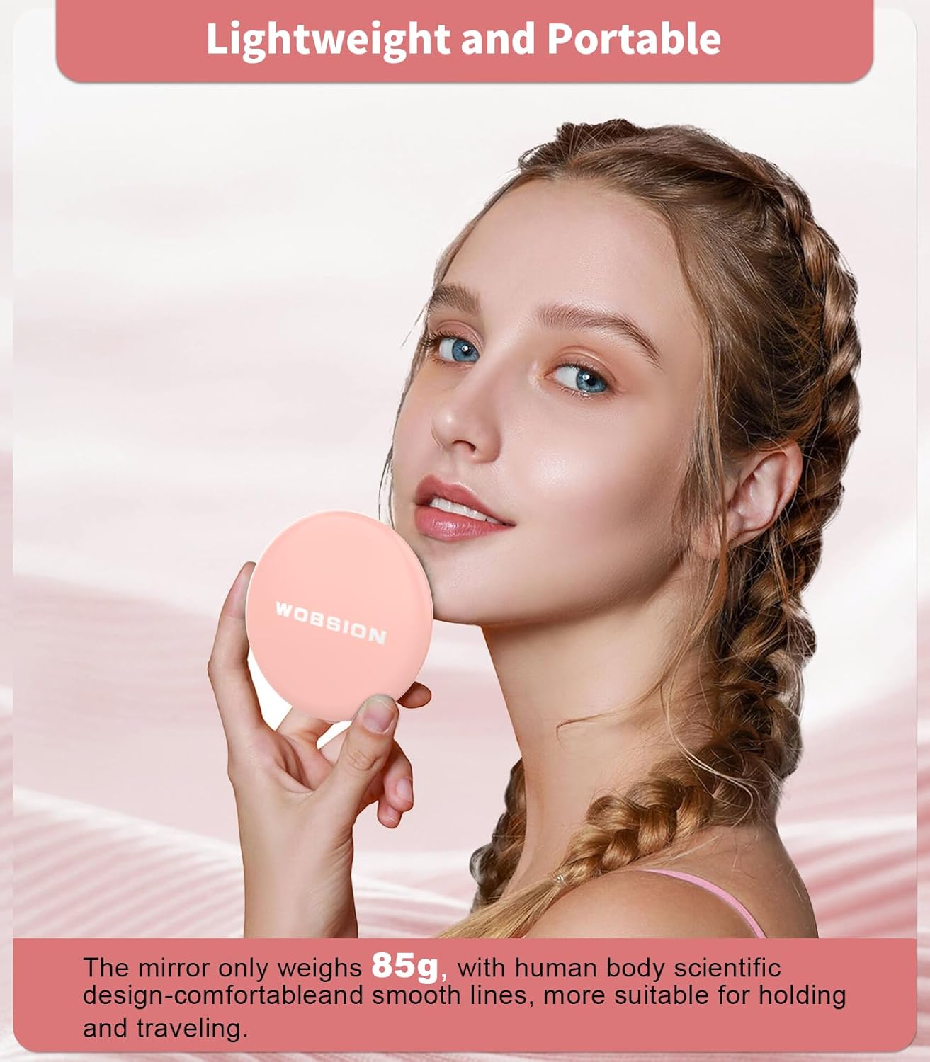 WOBSION Travel Compact Mirror,Portable 1x/10x LED Makeup Mirror with Magnification,Handheld 2-Sided Pocket Mirror, 3.5in Small Mirror for Purse,Handbag,Gift,Cyan&Pink,2 Pack