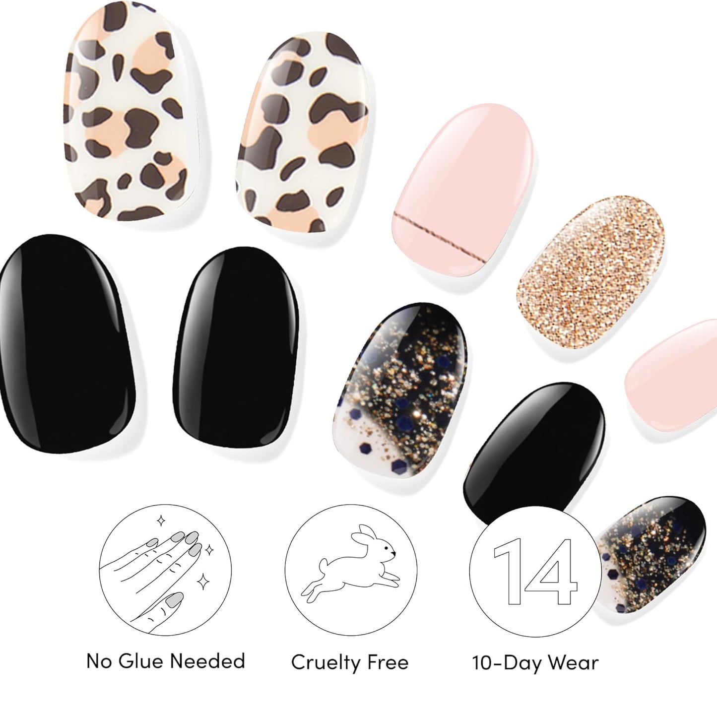 Dashing Diva Gloss Nail Strips Bundle - The Black Cheetah Collection- Cheetahlicious & Hollywood Lane - UV Free, Chip Resistant, Long Lasting Gel Stickers - Contains 2 Sets
