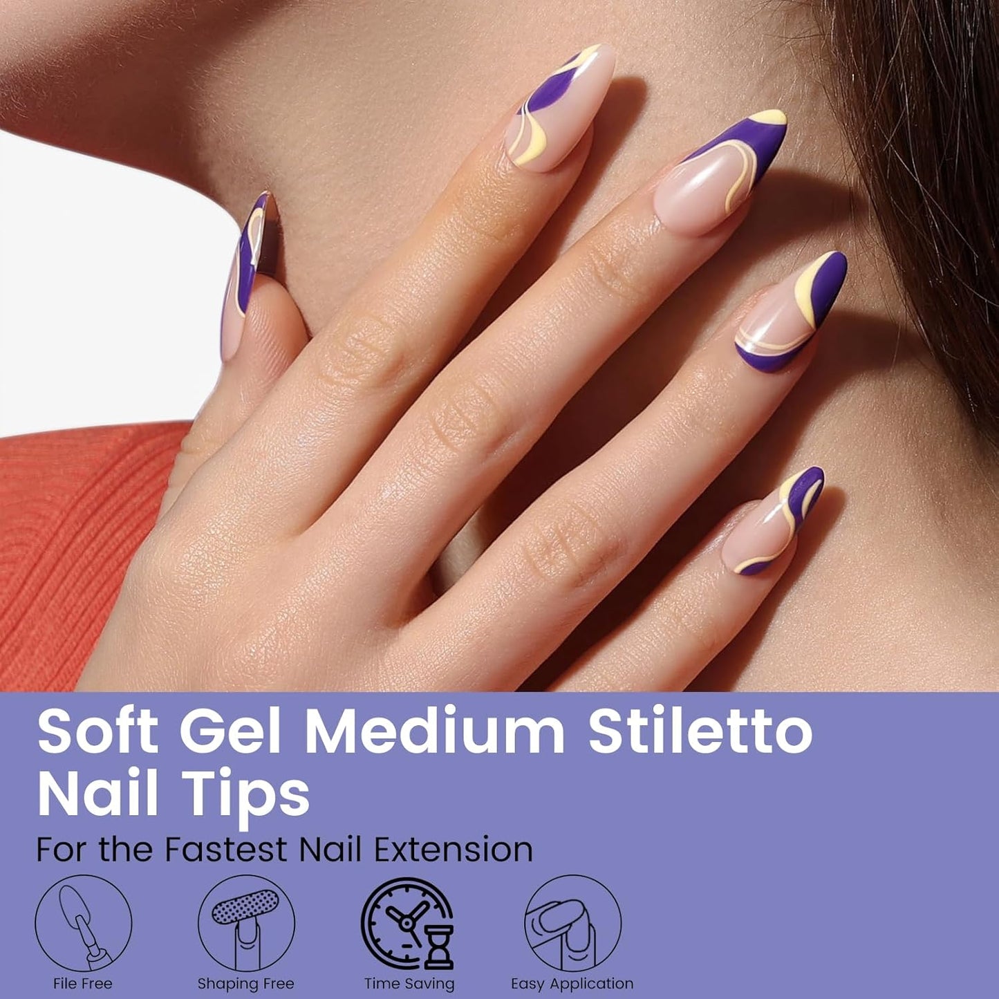 Medium Stiletto Nail Tips: 240Pcs Full Cover Stiletto Press On Nails, 12Sizes Pre-shaped Soft Gel Nails Clear Fake False Nails For Nail Extensions Home Nail Art Salon