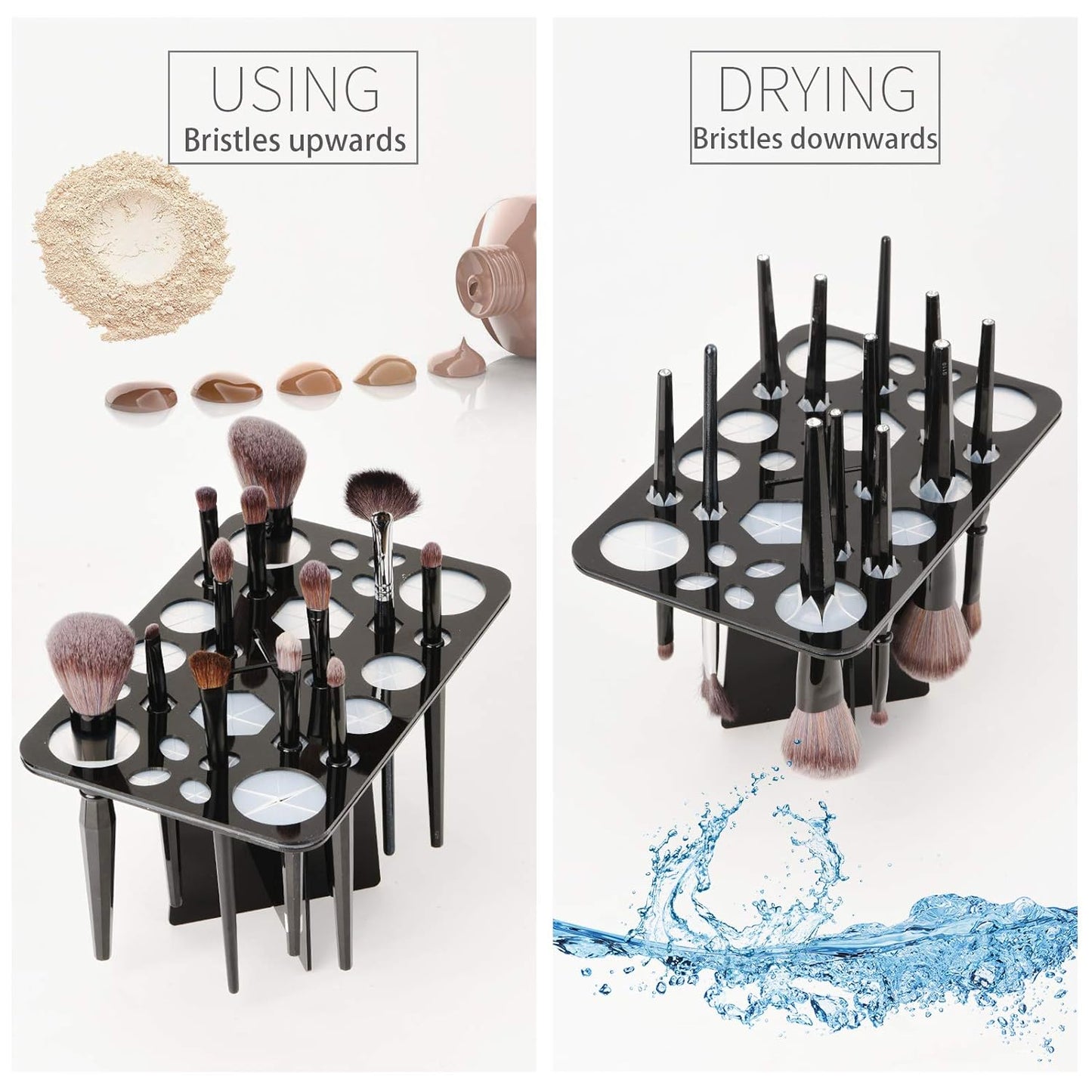 Acrylic Makeup Brushes Drying Rack, Brushes Dryer, Collapsible Holder Stand Tree Tray Support Display for Makeup Artist Nail Brushes Paintbrushes Makeup Lovers, 28 Slot, Black, Unisex